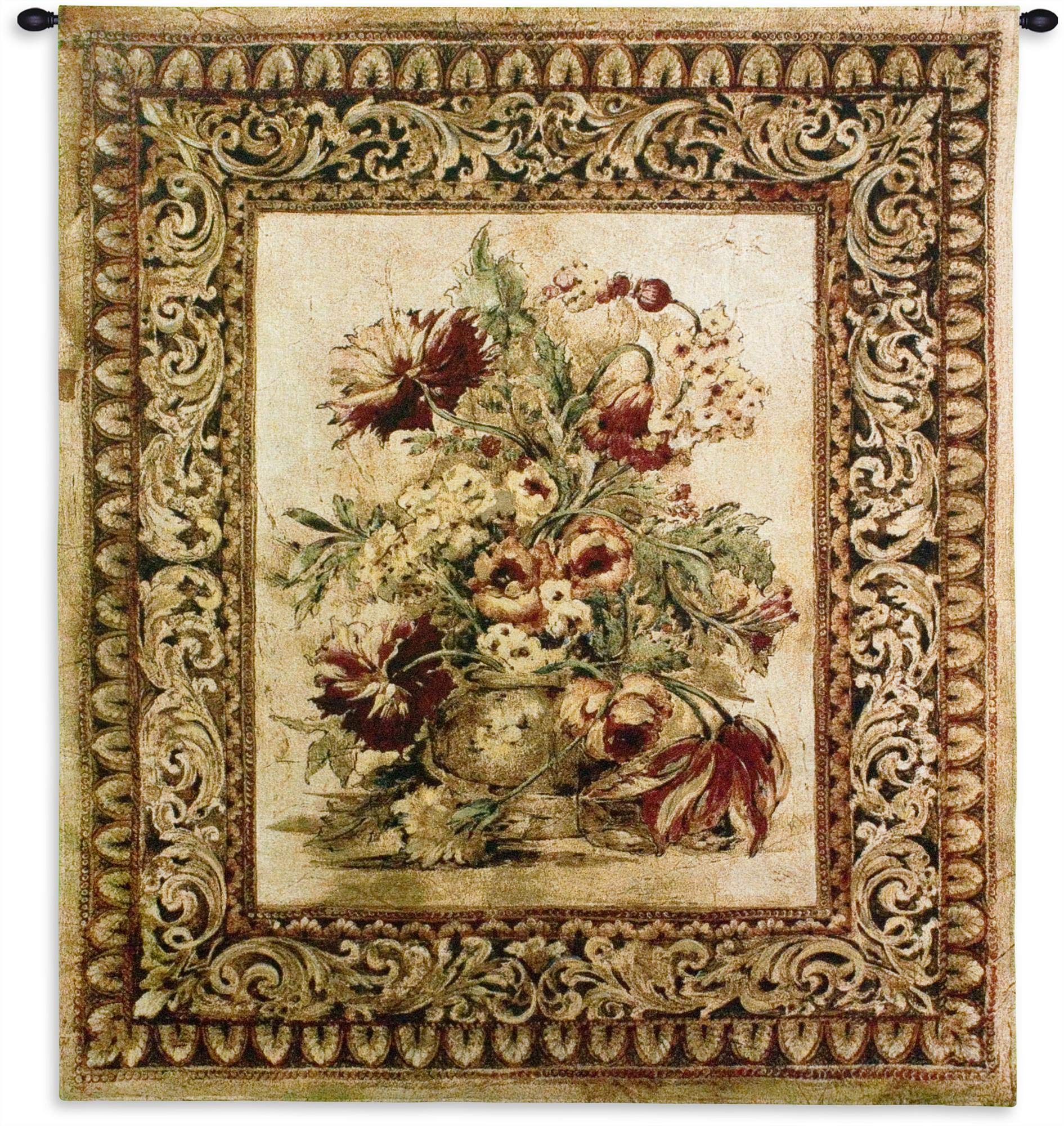 Photo 1 of Porto Sienna by Liz Jardine | Woven Tapestry Wall Art Hanging | Decorative Urn with Floral Filigree | 100% Cotton USA Size 53x40