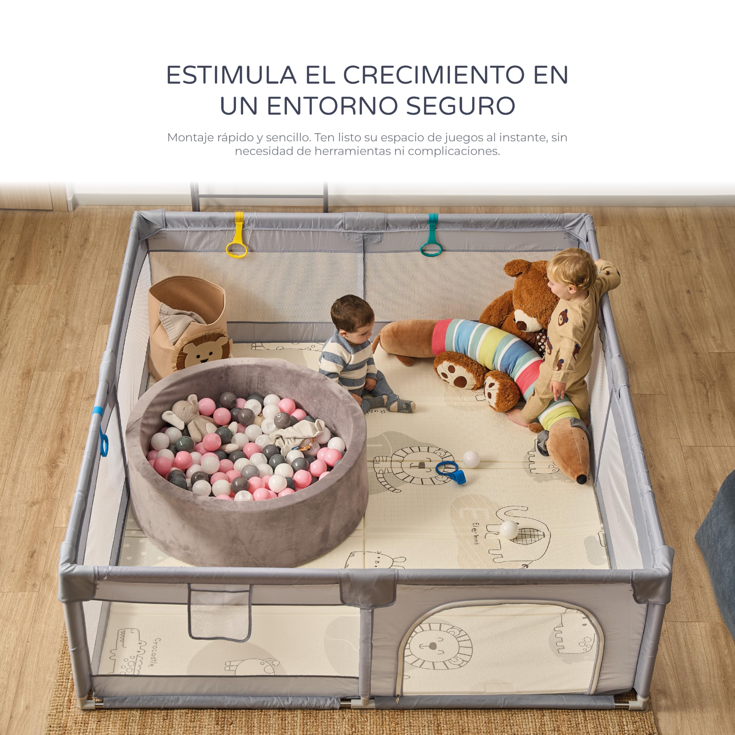 Parque Infantil XXL NYLON - 200x180 - Corralito para bebé plegable - Parque de juegos para bebe Seguro, Con gateras y ventana red - Con ventosas - Fácil Montaje (200 * 180 cm) — view 4