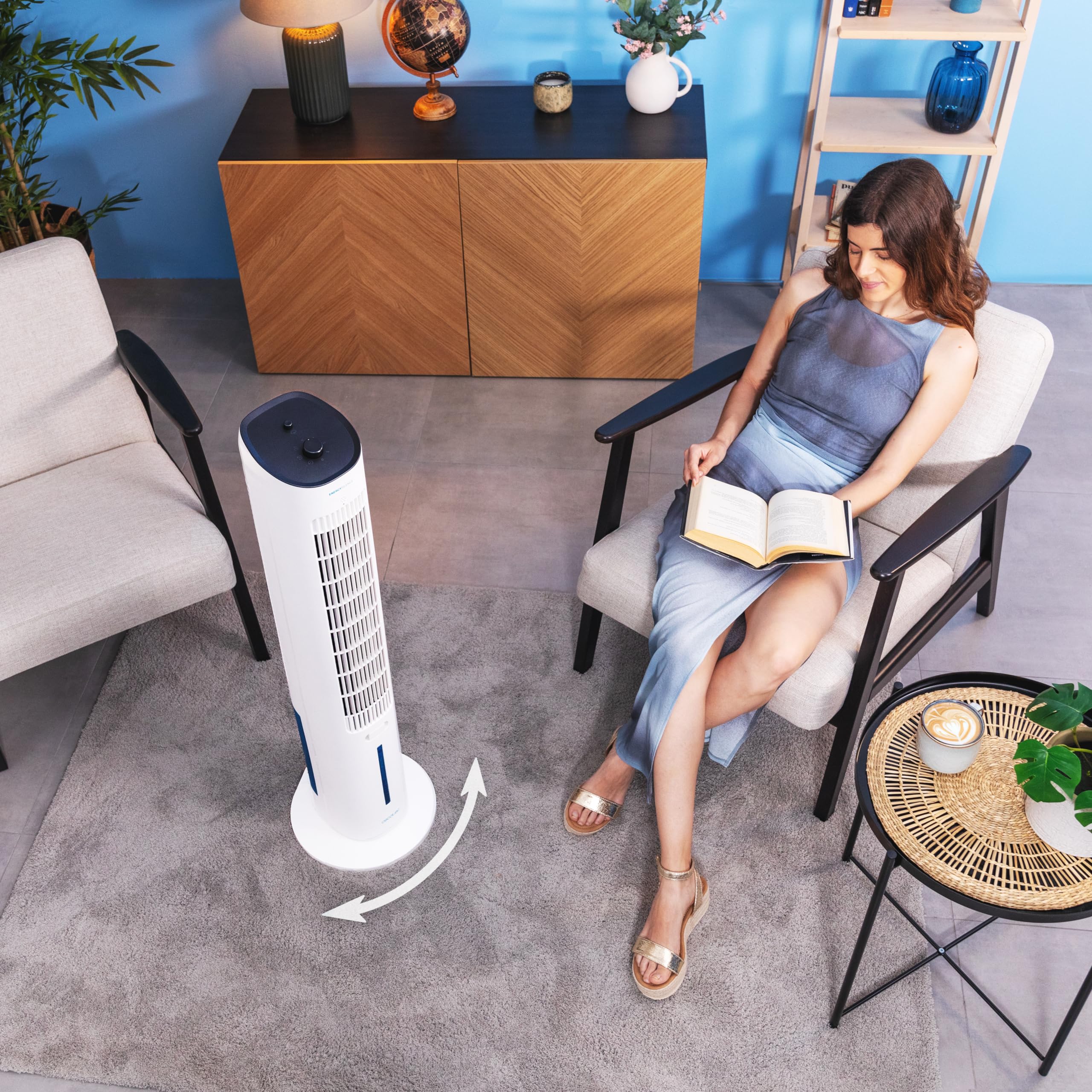Cecotec - Rafraîchisseur d’Air EnergySilence 2000 SkyCool - 65 W, Capacité de 3.5L, 3 Vitesses, Oscillation Automatique à 70º, Roues Multidirectionnelles et 2 Tubes Réfrigérateurs