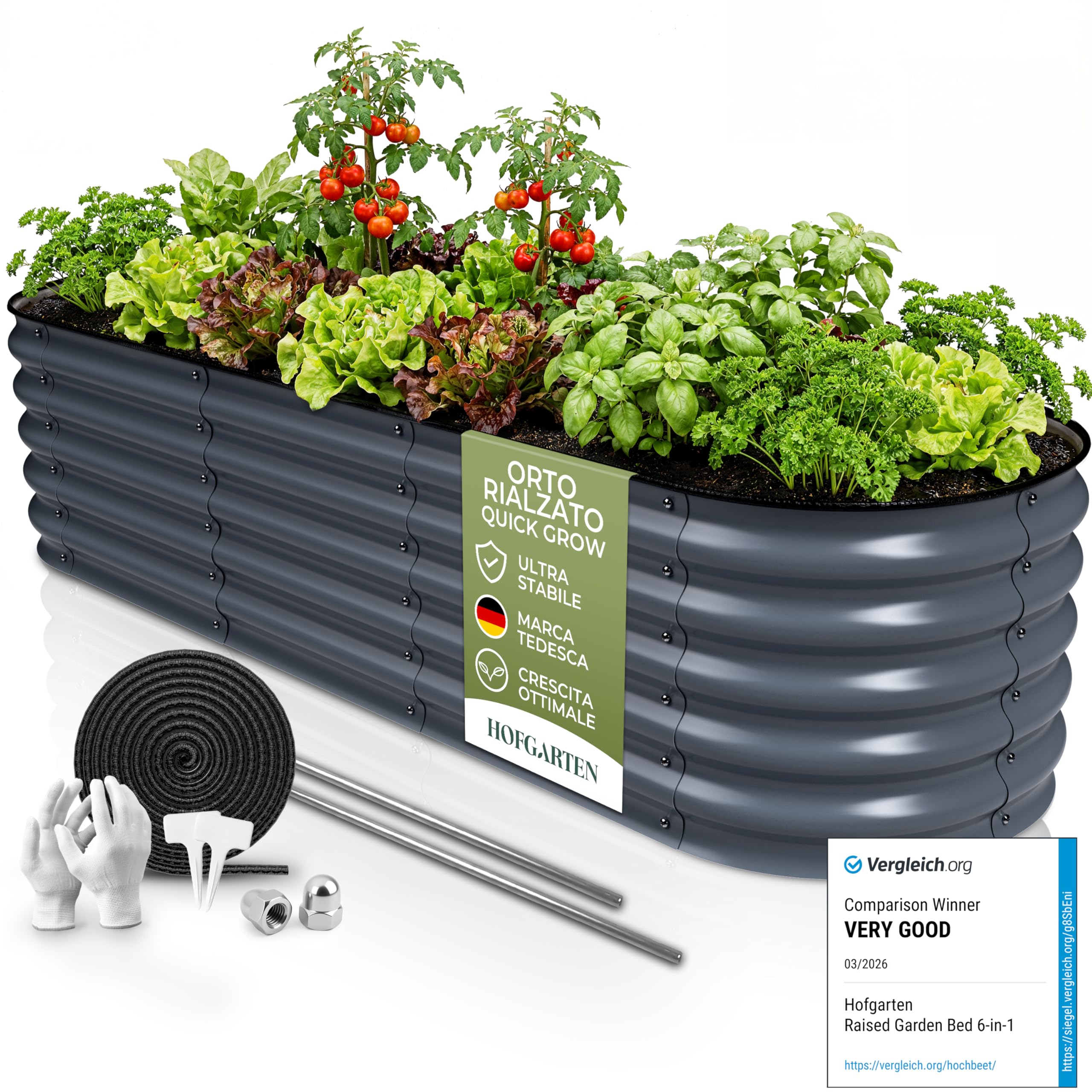 HOFGARTEN 200x60x42 cm Orto Rialzato da Esterno - Letto da Giardino 6-in-1 - Cassone per Aiuola in Acciaio Zincato con Fondo Aperto - Inossidabile & Durevole - Kit Fioriera per Terrazzo (Antracite)