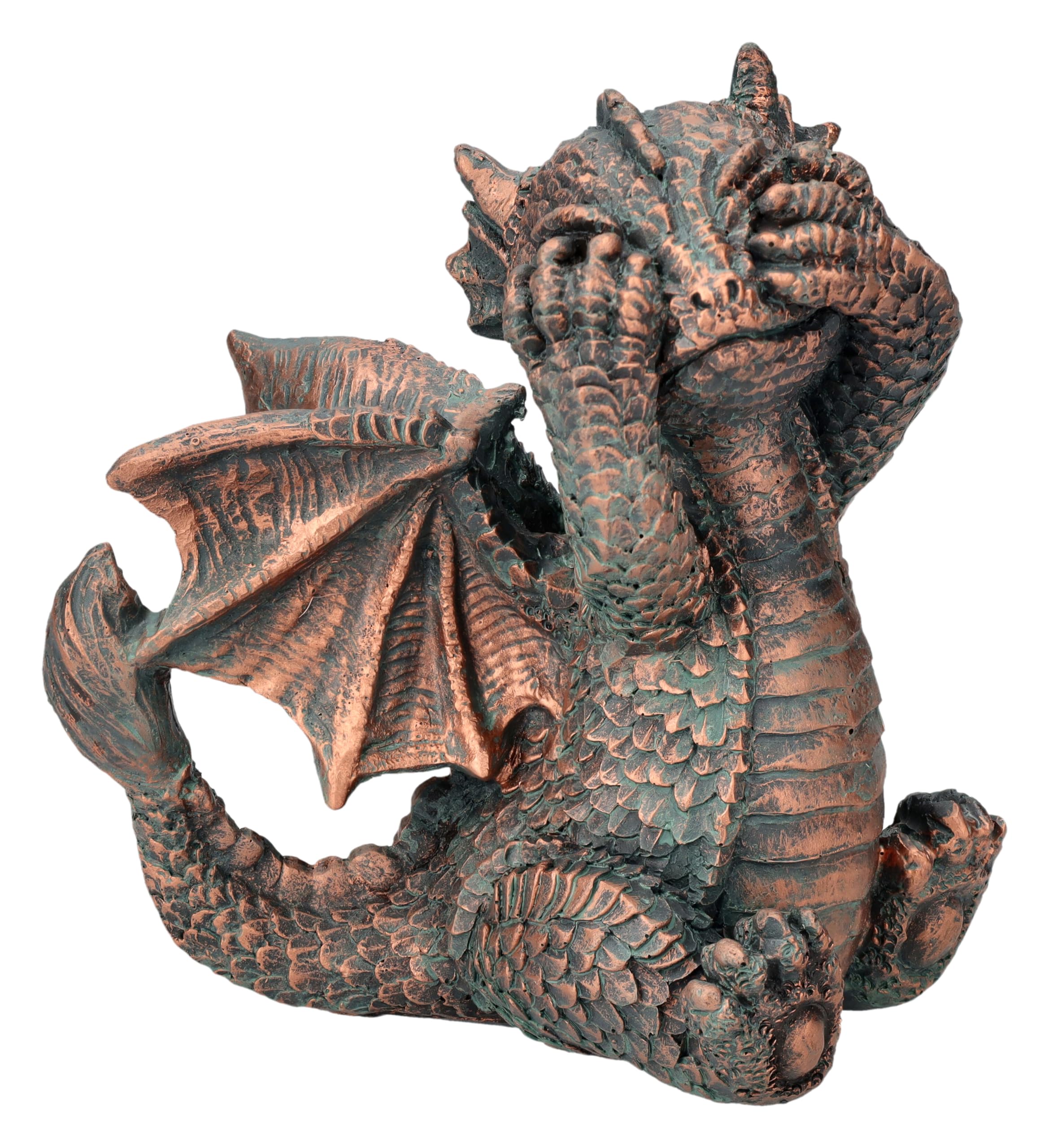 Figuren Shop GmbH Drachenfiguren - Nichts Böses Sehen, Hören, Sagen, 12 cm - Kunststein, Handbemalt, Bronzefarben, Fantasy Statue