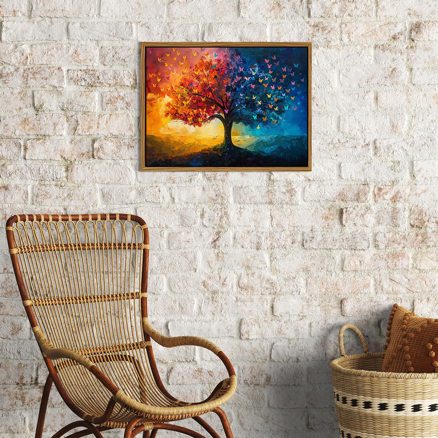 Colourful Tree of Life Wall Art for Living Room Decor Abstract Blossom Tree Painting Pictures Nature Butterfly Floral Canvas Prints Minimalist Framed Artwork for Bedroom Office Home Decoration 30x40cm - Image 2