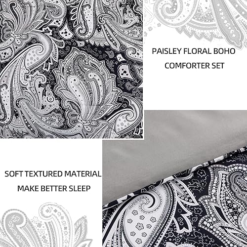 Miniatura 5 de DJY Juego de edredón de cachemira negro, tamaño Queen, 7 piezas en una bolsa, juego de edredón reversible de microfibra suave y ligera para todas