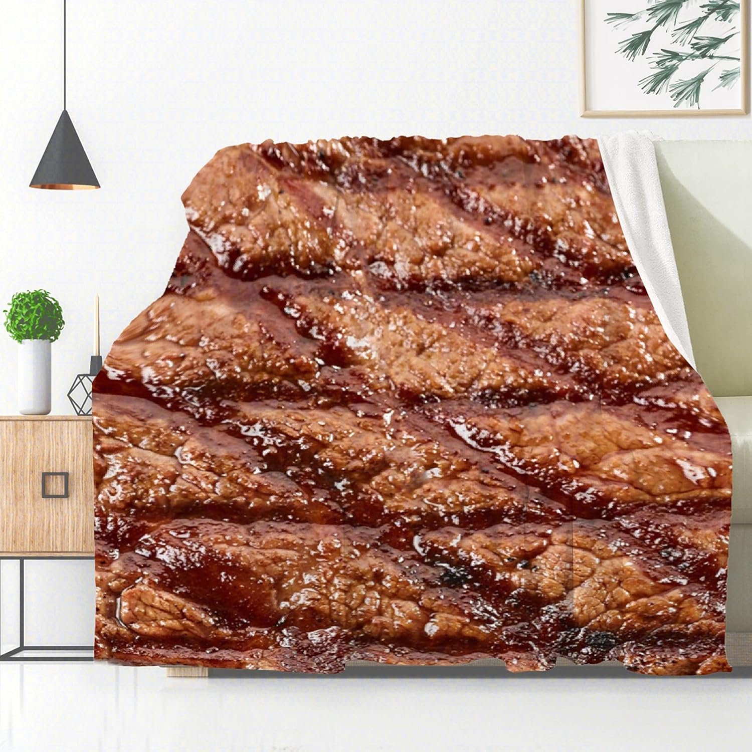 Delicous Beef Steak Blanket Throw, Funny Food Blankets for