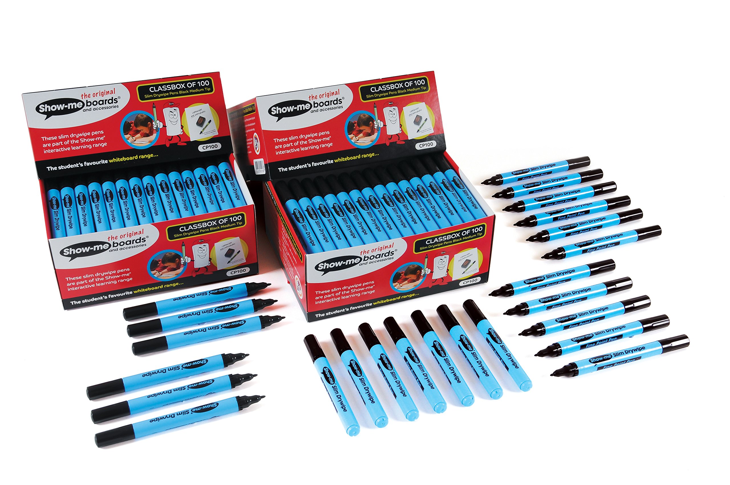 Show-me Box 100 Medium Tip Slim Barrel Drywipe Markers - Black (CP100)