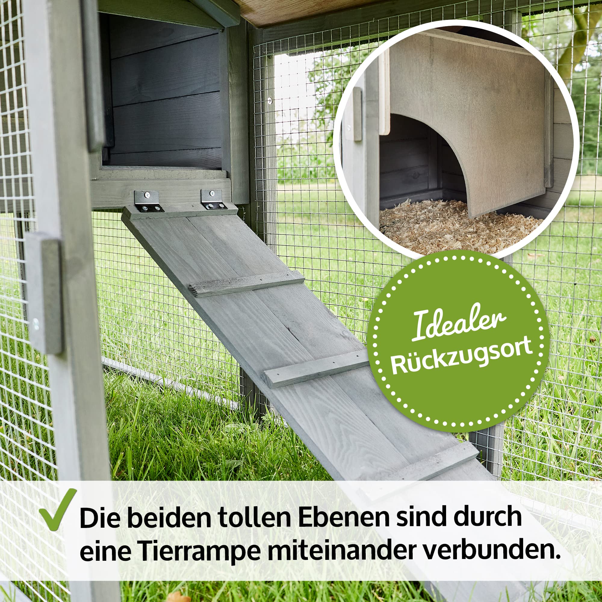 zooprinz großer & moderner Hasenstall, Kaninchenstall - aus massivem Vollholz ideal für draußen - Einfach zu reinigen Dank extra hoher Kotschublade - Kleintierstall mit natürlichen Farbe gestrichen