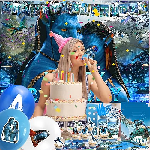 Miniatura 7 de 175 piezas de suministros para fiestas de cumpleaños con temática de avatar decoraciones para fiestas de Avatar 2 con pancarta de feliz cumpleaños