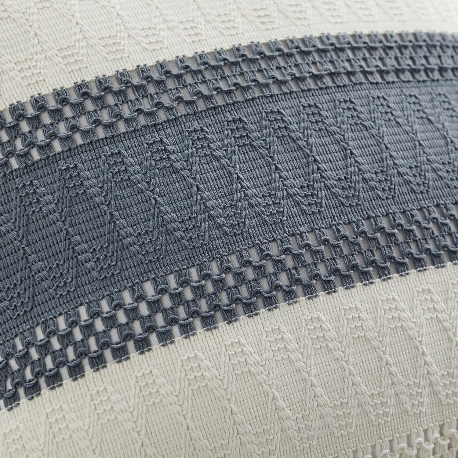 Soft Cotton Boho Throw Pillow Covers Set of 2, Natural White/Contrast Navy 24x24 Inch, Navy Farmhouse Decorative Cushion Covers for Sofa Bed Living Room Home Decor