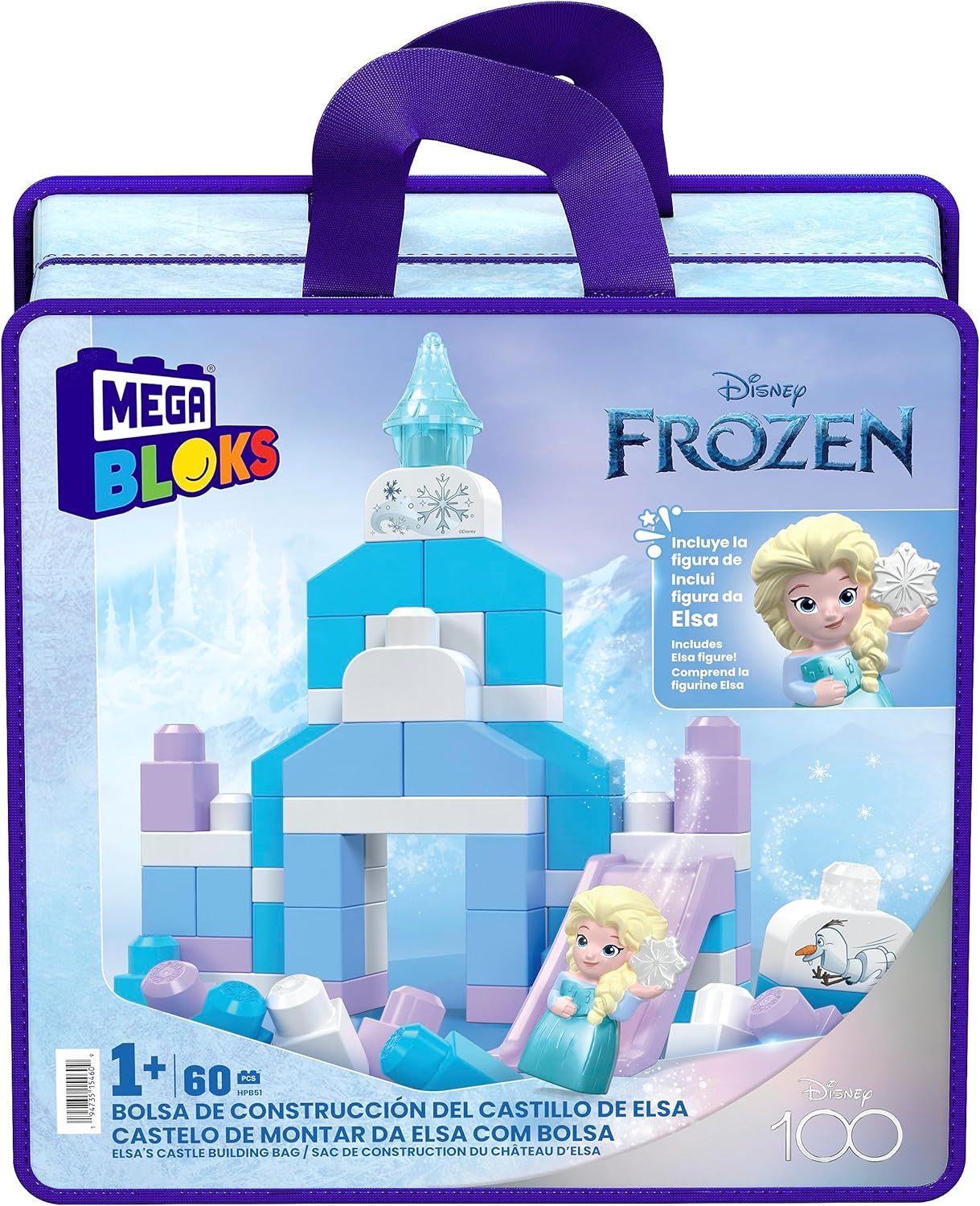 Mega Bloks Disney Elsa's Castle building set in its reusable storage bag