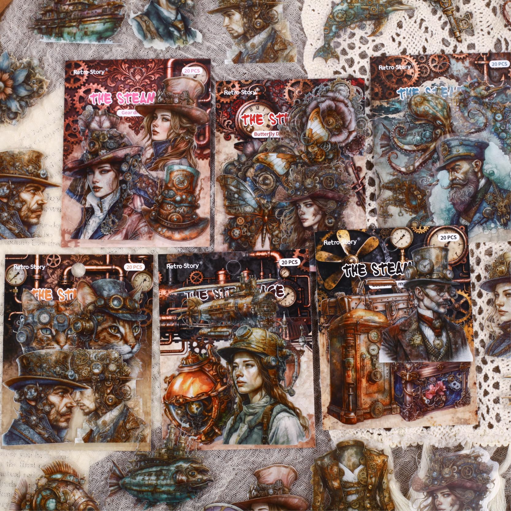 Alideco 120pcs Scrapbook Stickers Vintage Steampunk Character Scrapbooking Junk Journal Crafts Embelishment Decoration Stickers (zhengqishidai)