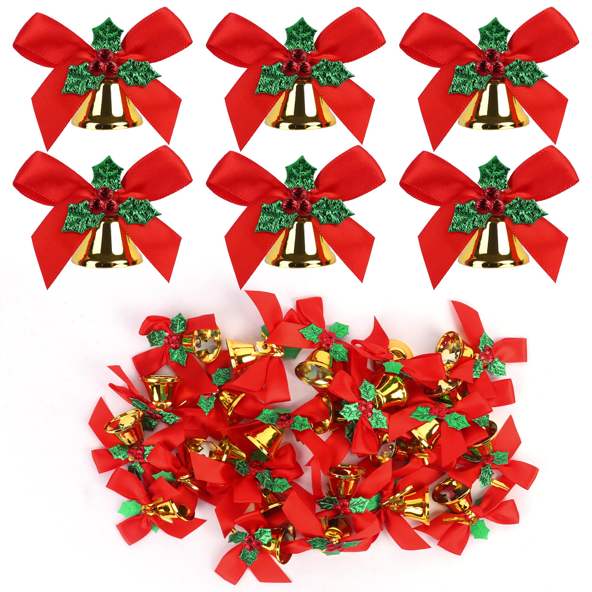 Creaher Red-1 Christmas Bow With Bells, 24Pcs Christmas Tree Bows Bells Hanging Ornaments For Xmas Tree Wreaths Hanging Decorations New Year Party Decorations