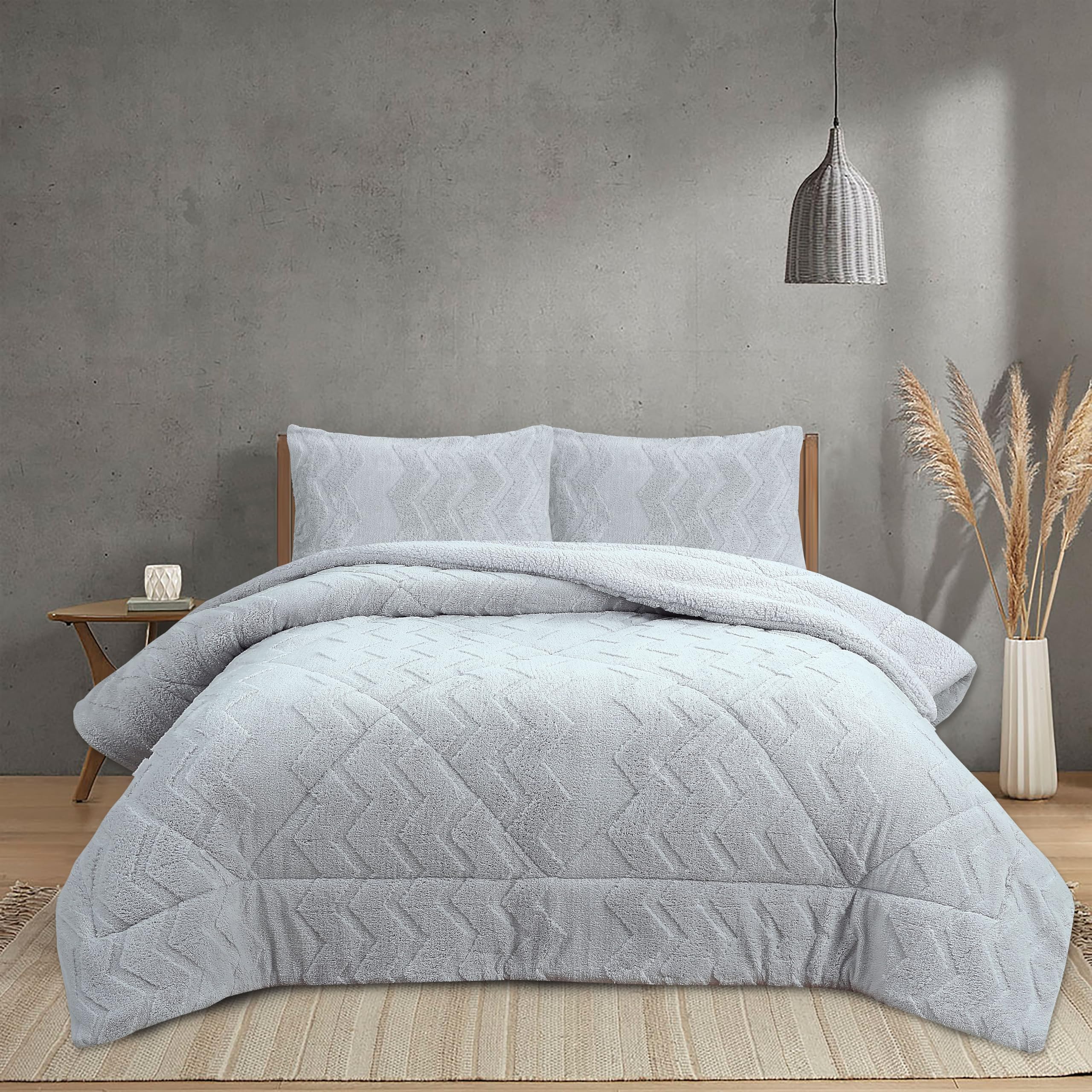 NH NOVOTEXTIL HOGAR Edredón Invierno Sherpa Cama 105 (200x260) Extra Grueso 560gr/m2 Efecto Borreguito - Edredón Suave, Cálido y Transpirable con 1 Funda Almohada (50x70) (Norwish Gris)