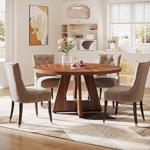 Miniatura 8 de Tribesigns - Mesa de comedor redonda de madera para comedor, 47 pulgadas, para 4 personas, rústica, con tablero de madera y base cruzada, color