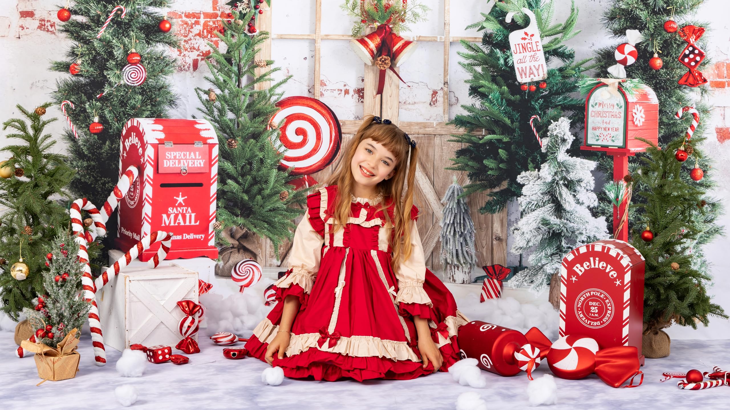 Kate Fondo de fotografía de Navidad, árbol de Navidad, fondo de buzón de nieve para niños, accesorios de estudio de video (10 x 8 pies)
