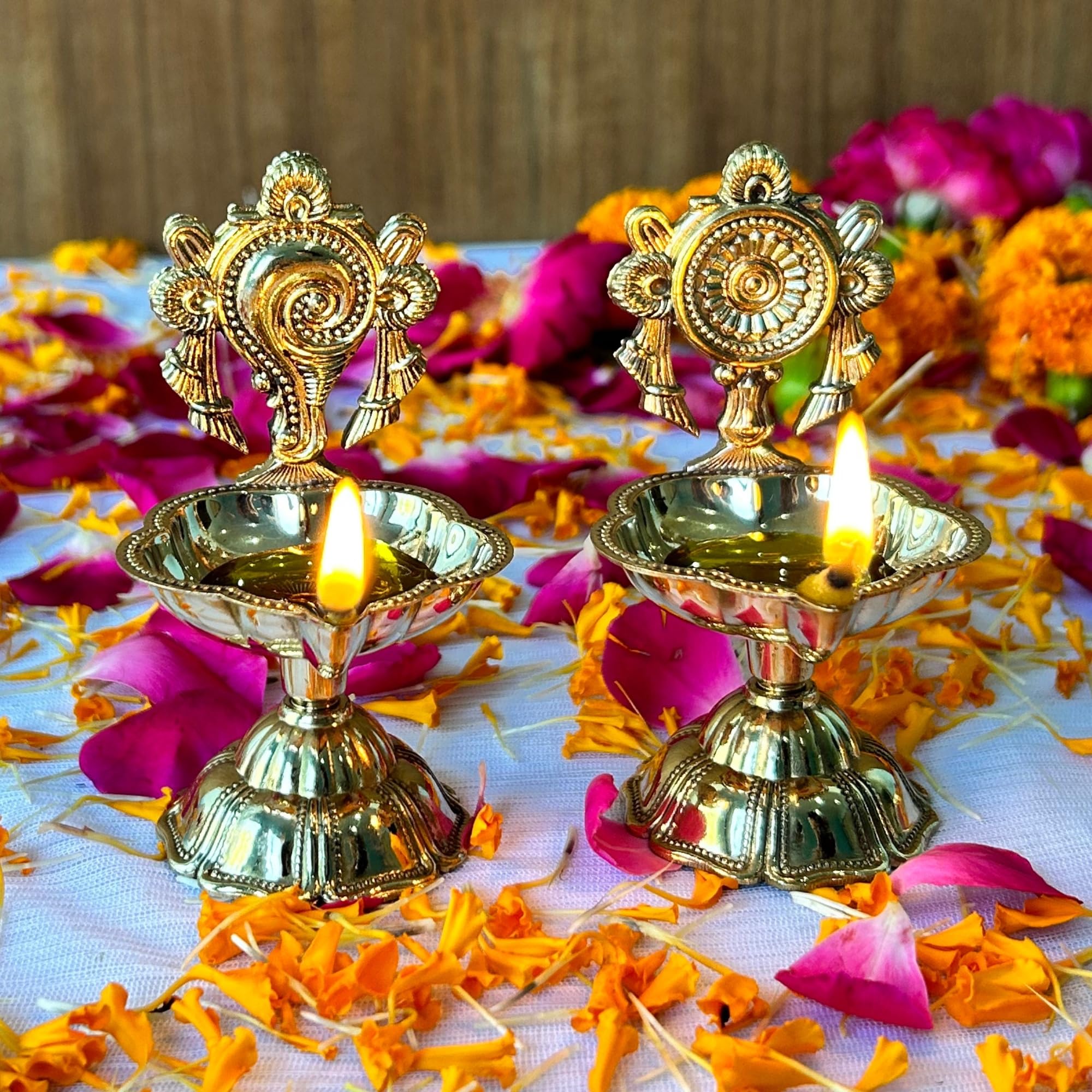 DARPAN KALA Shanku Chakra Pure Brass Diya for Puja, Kamaksi Deep for Puja Room, Festive Kuber Diya for Home Decoration and Gift (B0DCHKBYY7) Amazon Price History, Amazon Price Tracker