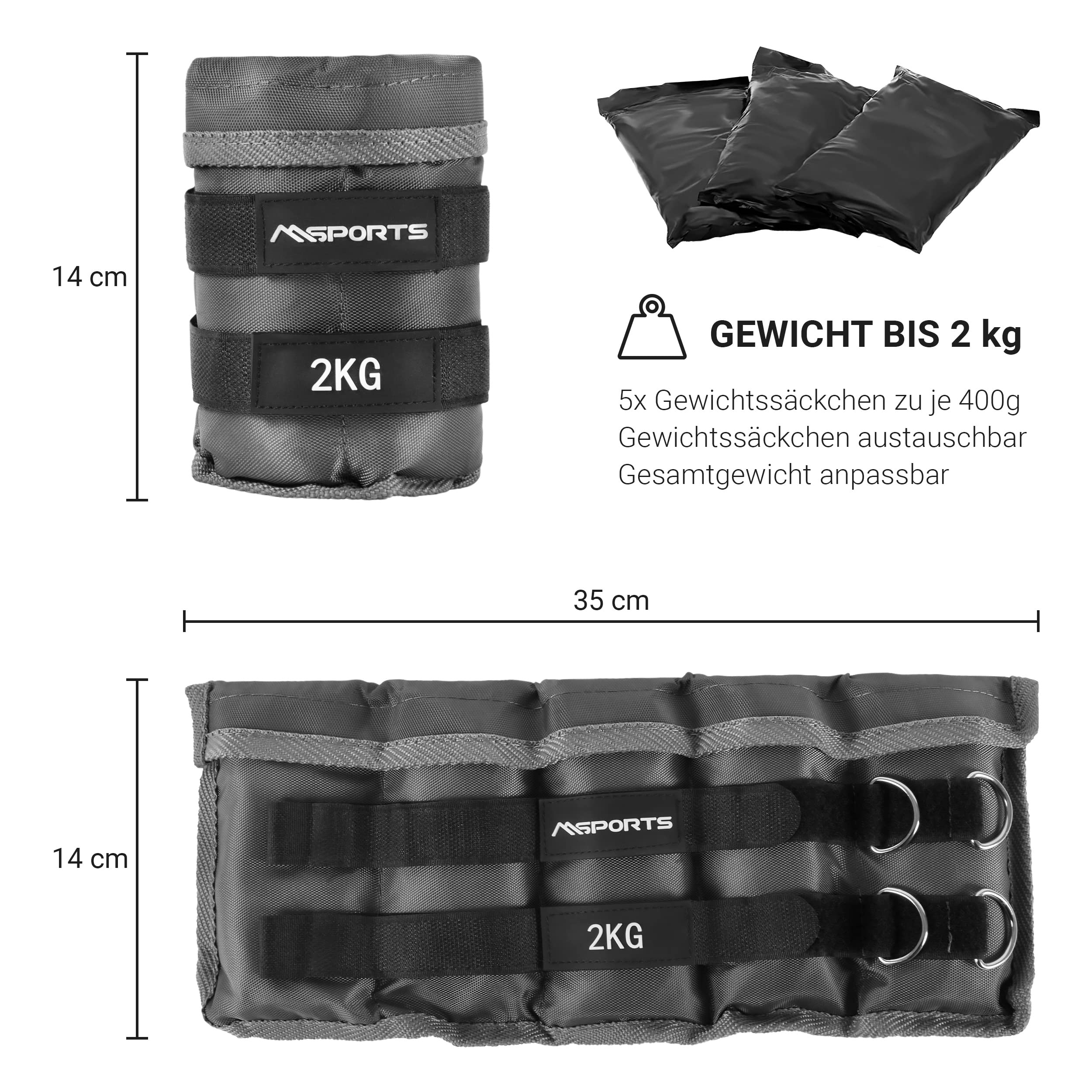 Profesjonalne obciążniki do ciężarków – regulowane – para ciężarków na stopy i ręce 0,5 – 3 kg wraz z plakatem z ćwiczeniami + aplikacja Work Out gratis (2,0 kg para)