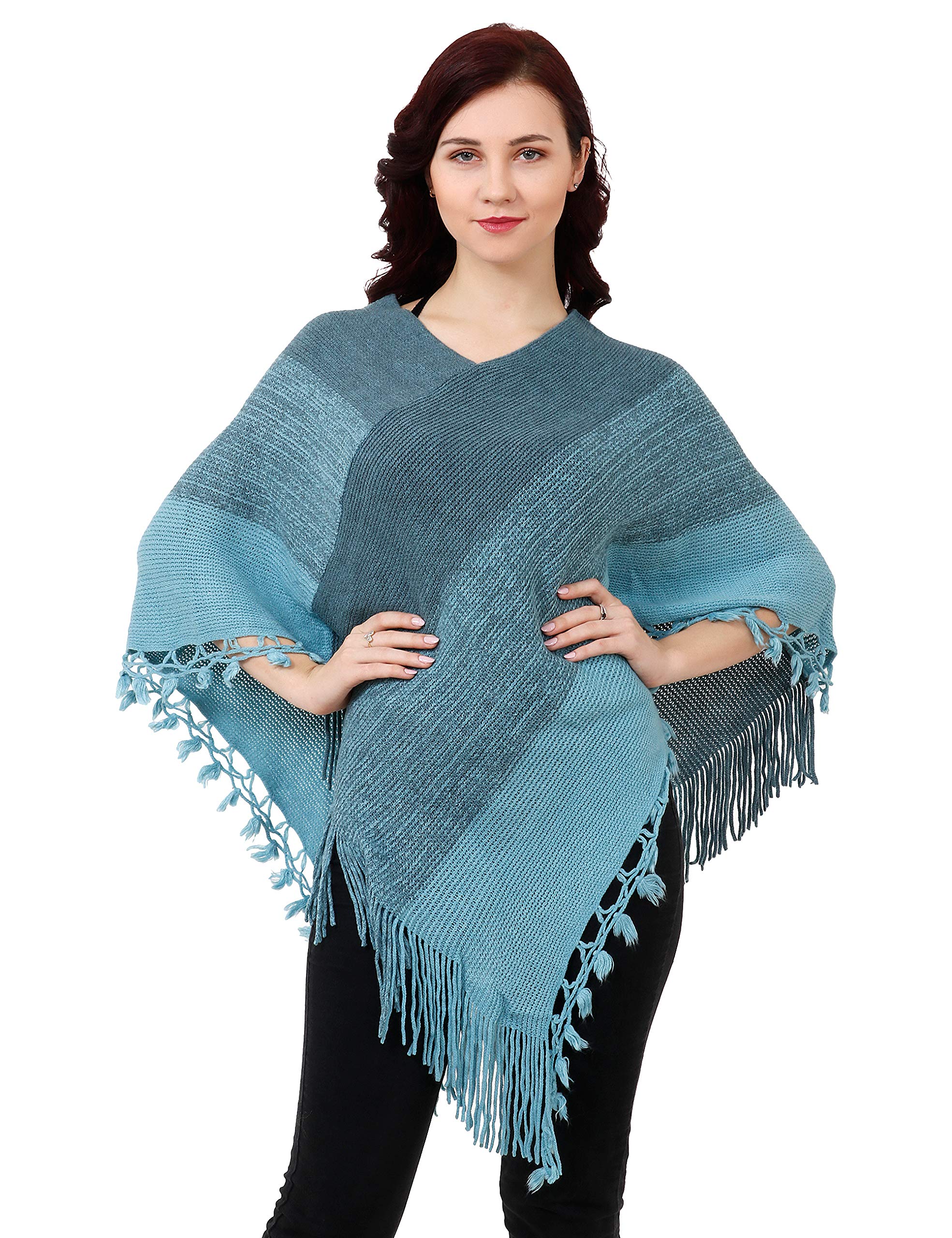 shakti Women's Acrylic Woollen Poncho (Blue, Free Size)-picture-39