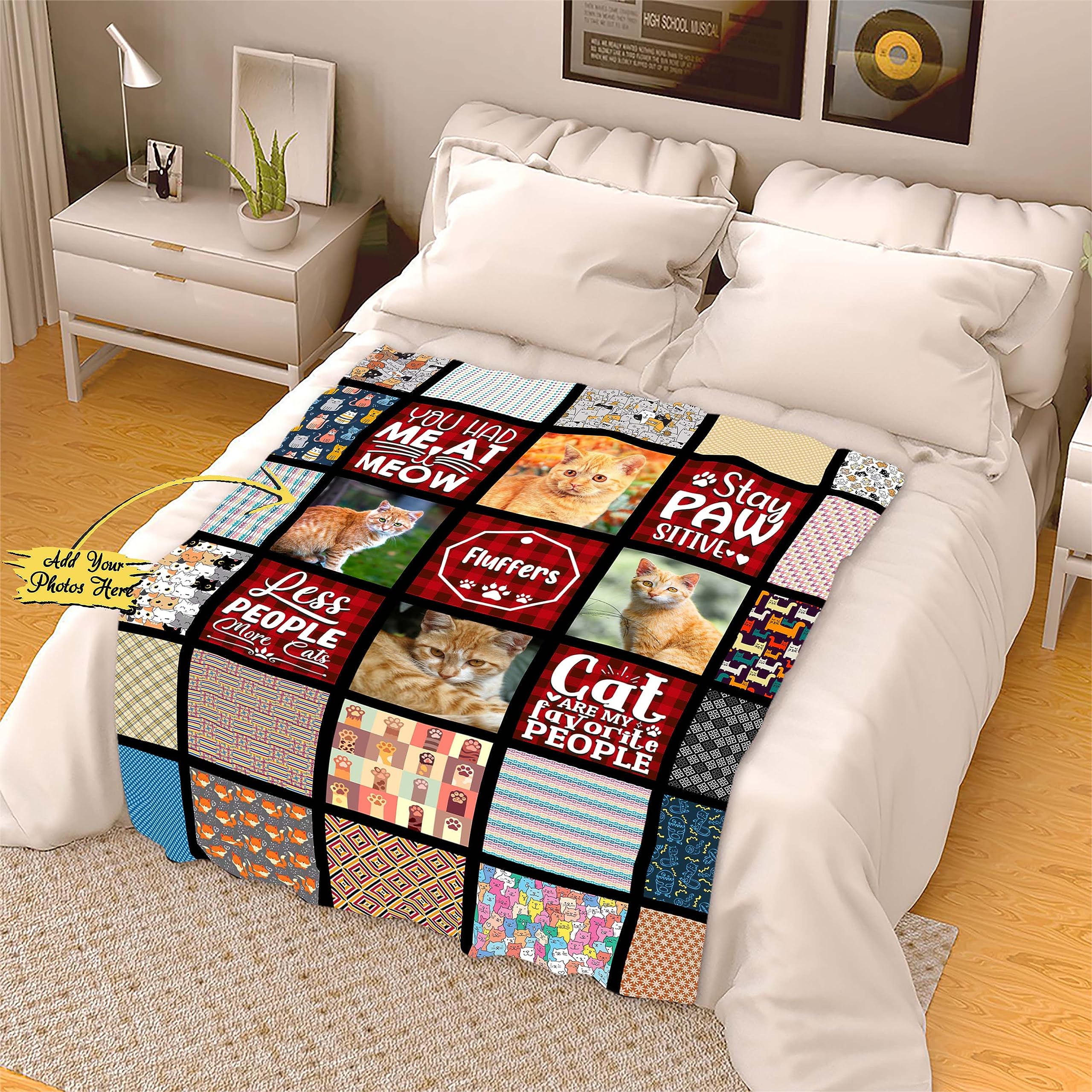 Personalized Blanket for Cat, Blanket for Cat with Custom Photos,Cute Blanket for your Cat, Premium Quality, Super Soft and Cozy Blanket