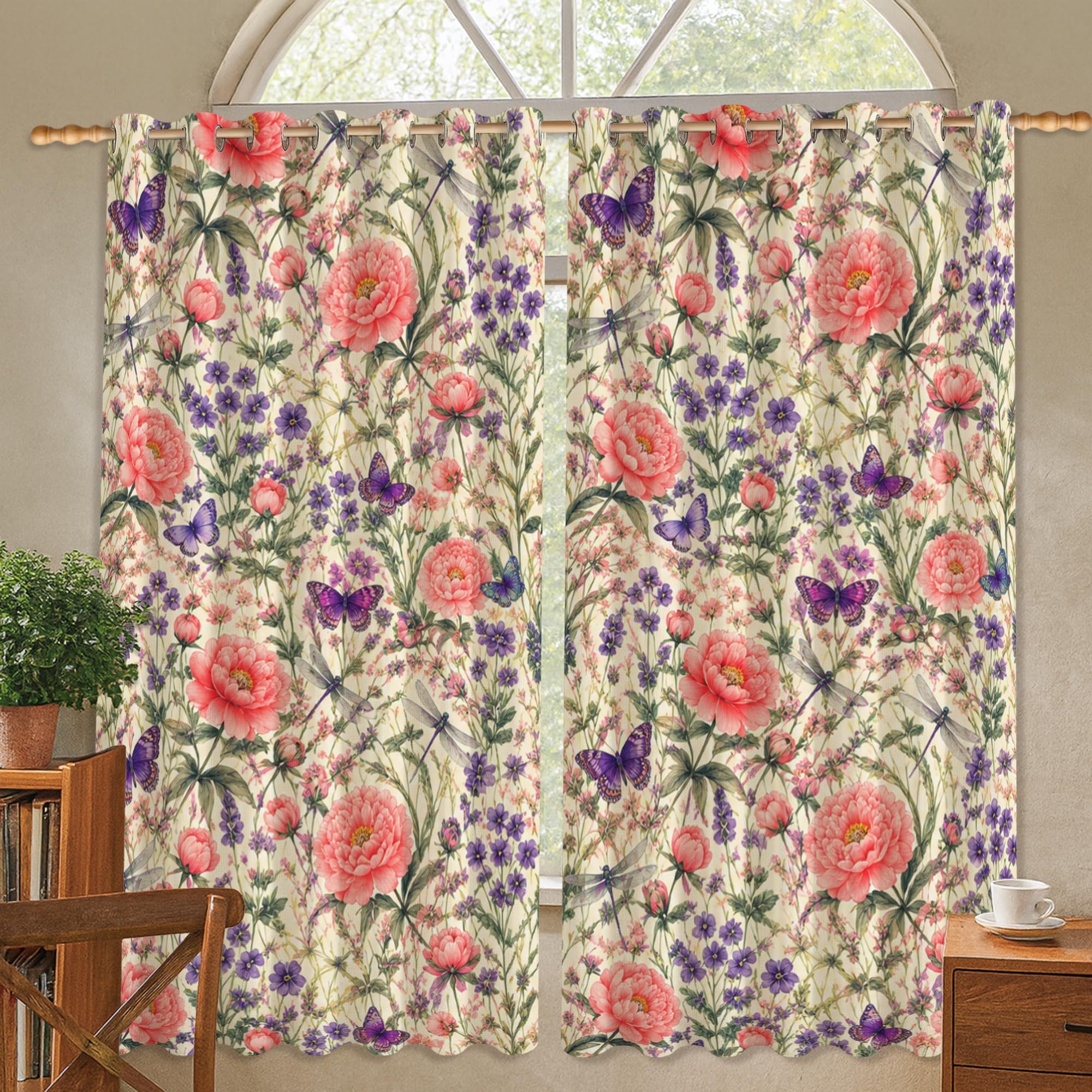 Rideaux occultants infroissables salon motif floral vintage pivoine