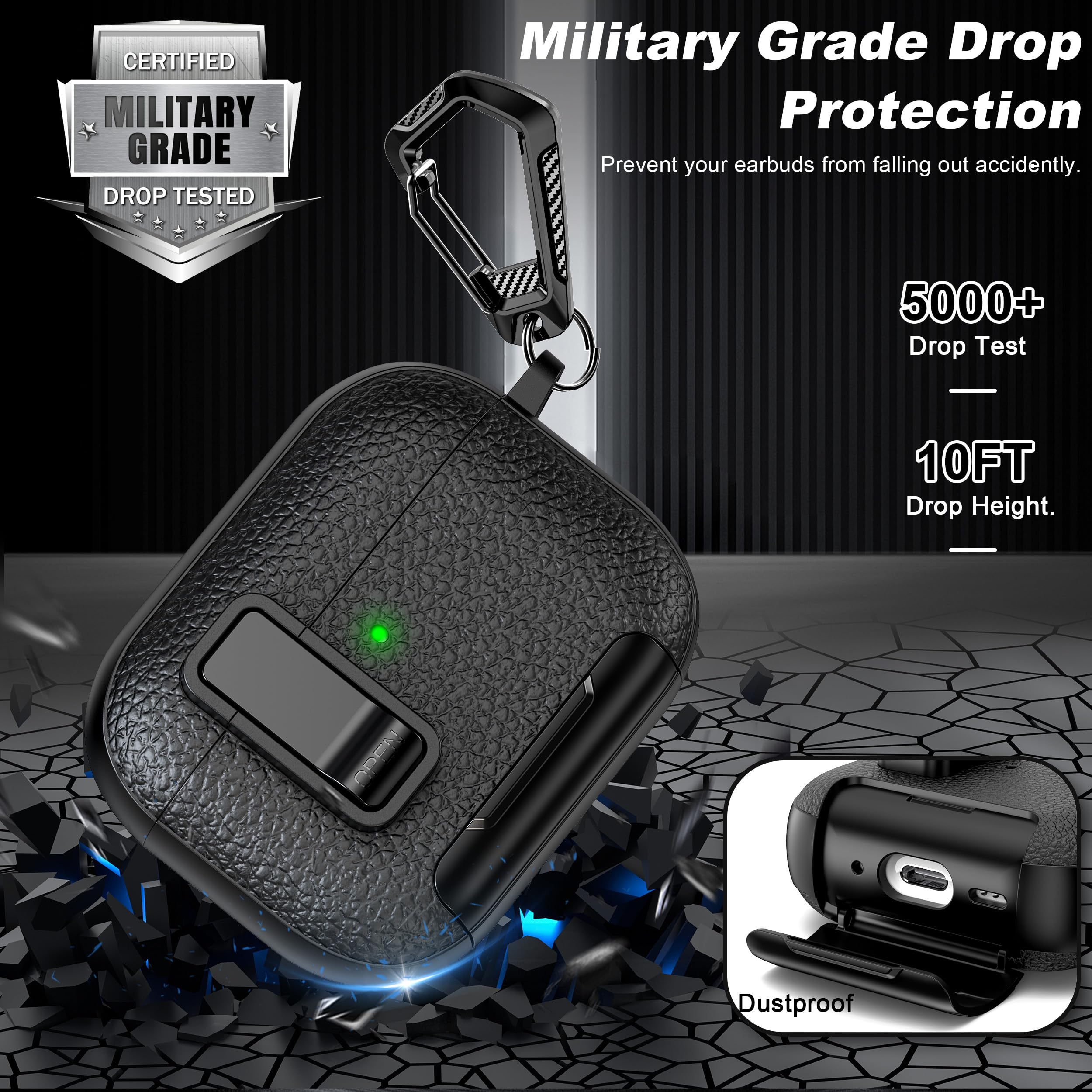 Compatibile con AirPods Pro 3a generazione Custodia con chiusura, Materiale TPU con Texture in pelle, Porta di ricarica antipolvere e funzione di supporto per Airpods Pro 3 Custodia, Nero
