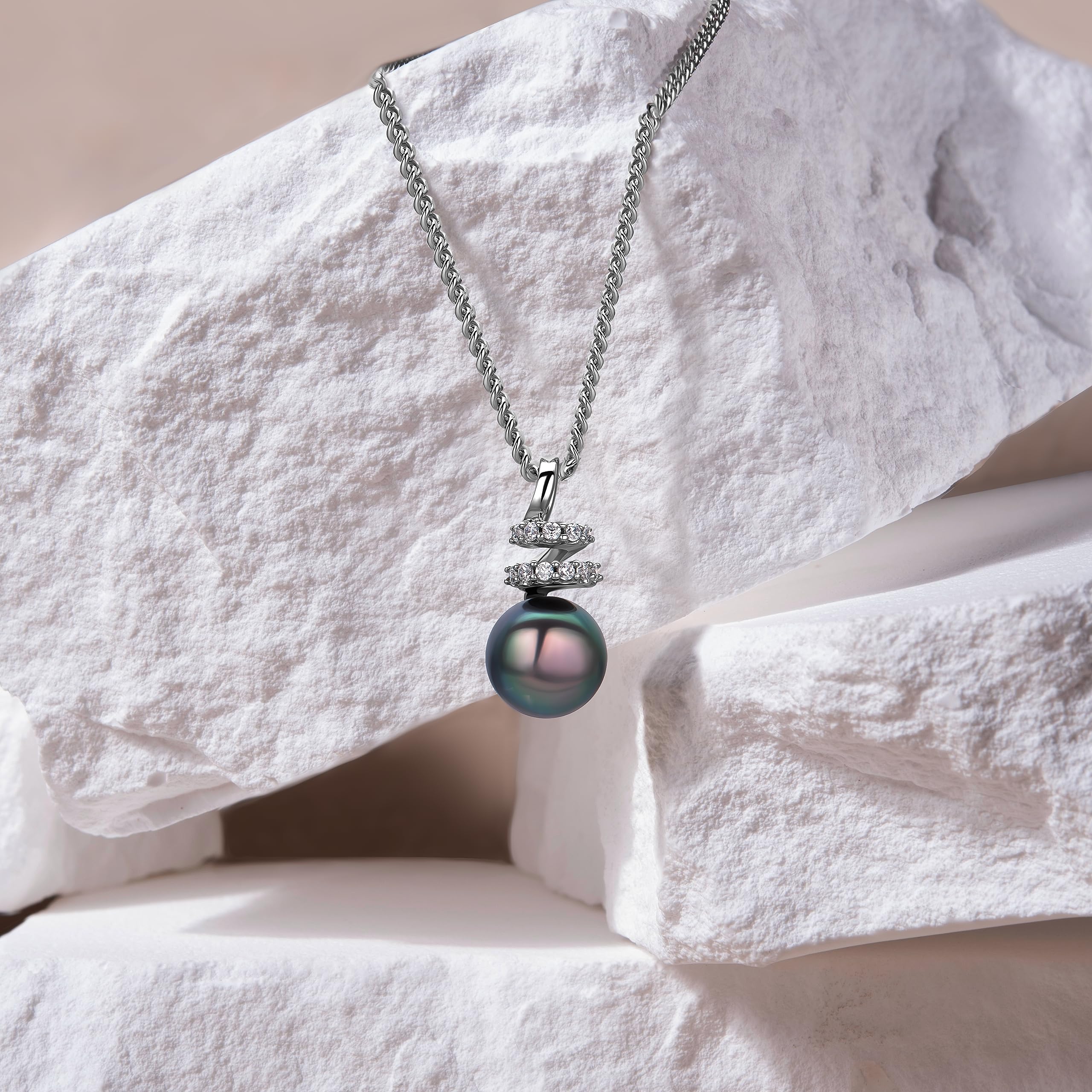 OROVI Collana Donna Argento 925 Collana con Ciondolo con Perla Coltivata con Zirconi 46 cm, gioiello anallergico confezionato in un elegante astuccio portagioie