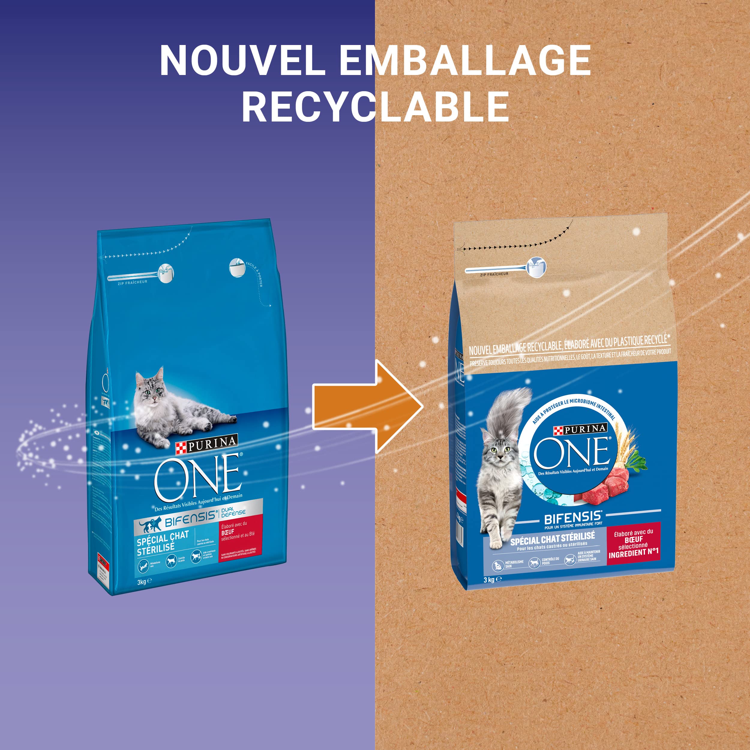 Purina One - Crocchette Speciali per Gatti Adulti sterilizzati, Manzo e grano, Confezione da 4x3Kg (12Kg)