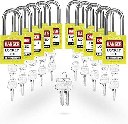 TRADESAFE Lockout Tagout Locks Set with Master Keys - 10 Yellow Loto ...