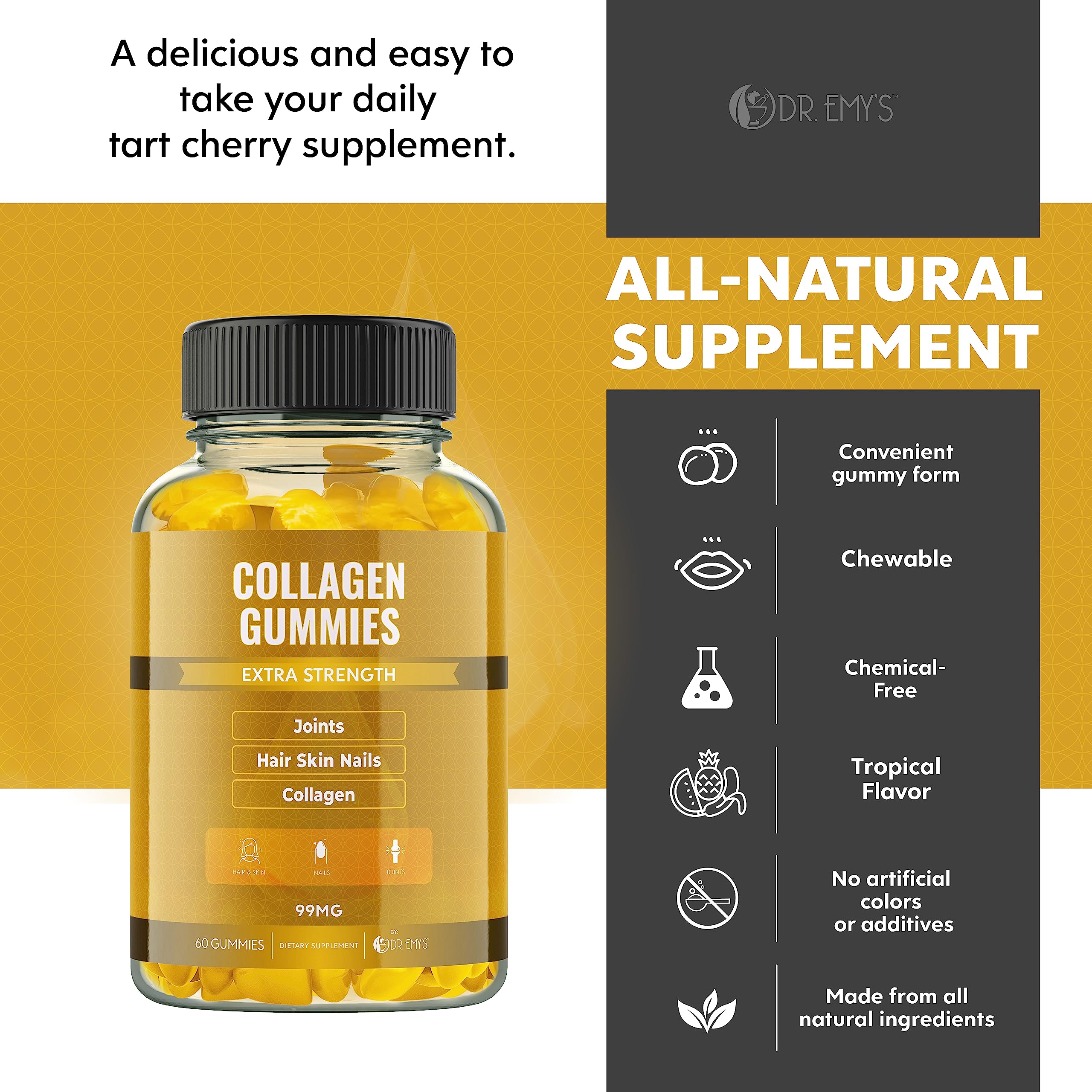 Dr. Emy's Collagen Gummies Gummy Vitamin for Women & Men, Hair, Skin, Nails, Joint Supplement Anti-Aging Collagen Gummy Supplements Strengthen Hair, Skin and Nails Gelatin-Free Non-GMO 60 ct Each(2) — Amazon image 7