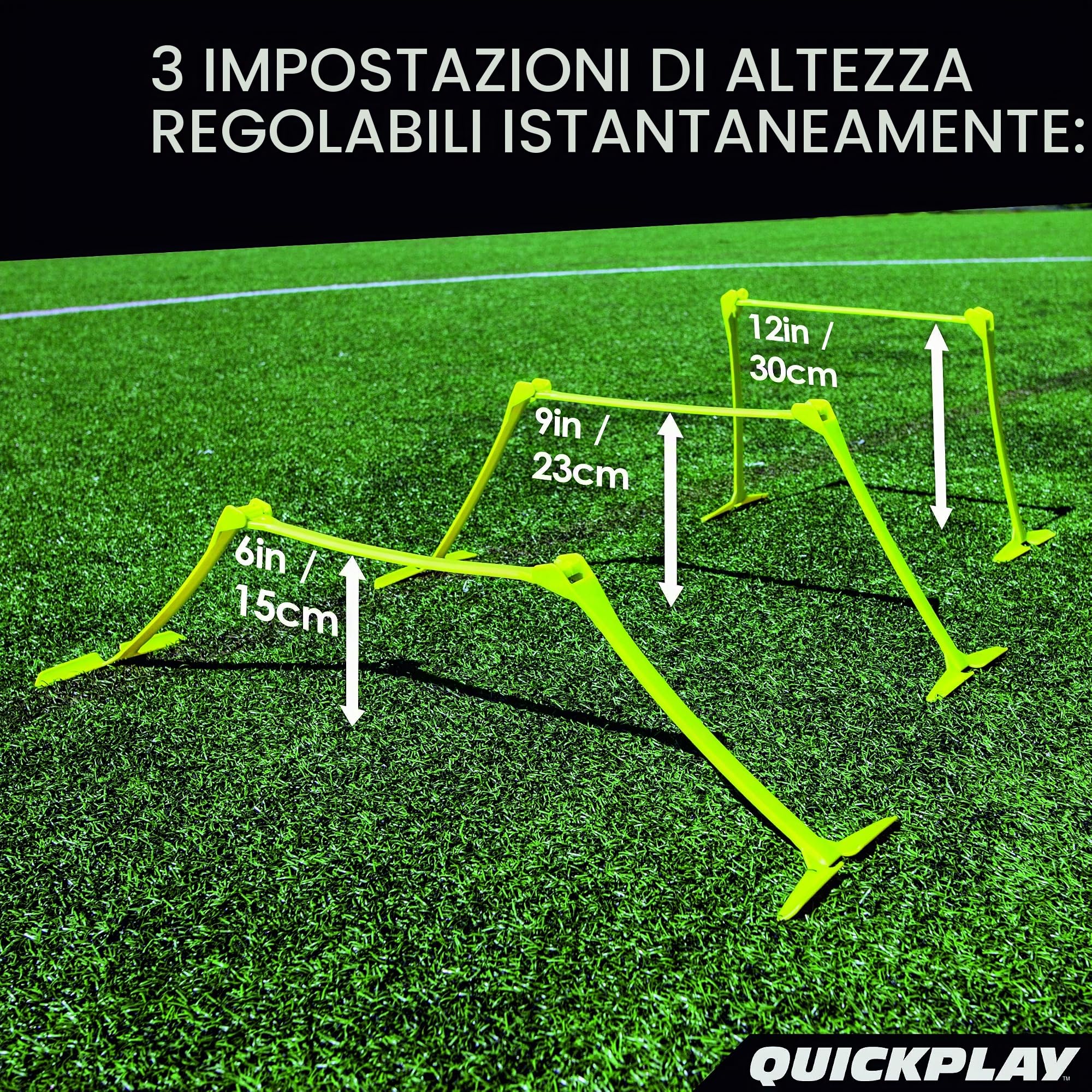 Quickplay PRO Ostacoli per l'allenamento della velocità a Scatto rapido e Altezza Regolabile - Set da 6