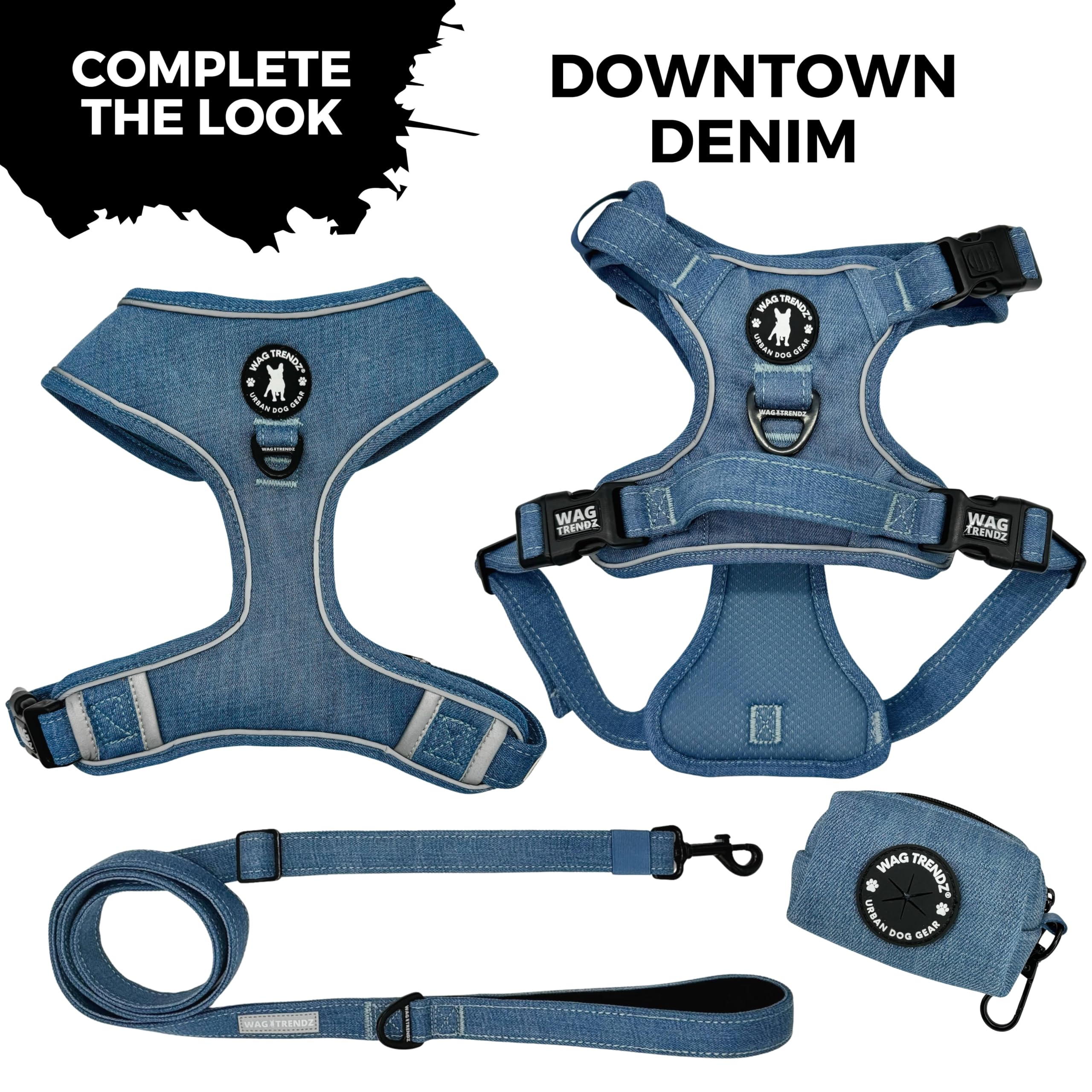 WAG TRENDZ XSmall Dog Harness | No Pull Front Clip Dog Harness | Reflective | Breathable Air Mesh Interior | Real Denim Exterior | Durable & Long Lasting | Downtown Denim | XS - image 8