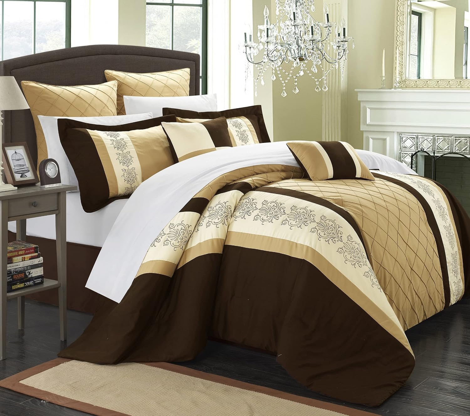Chic Home 8 Piece Livingston Comforter Set, Queen, Gold