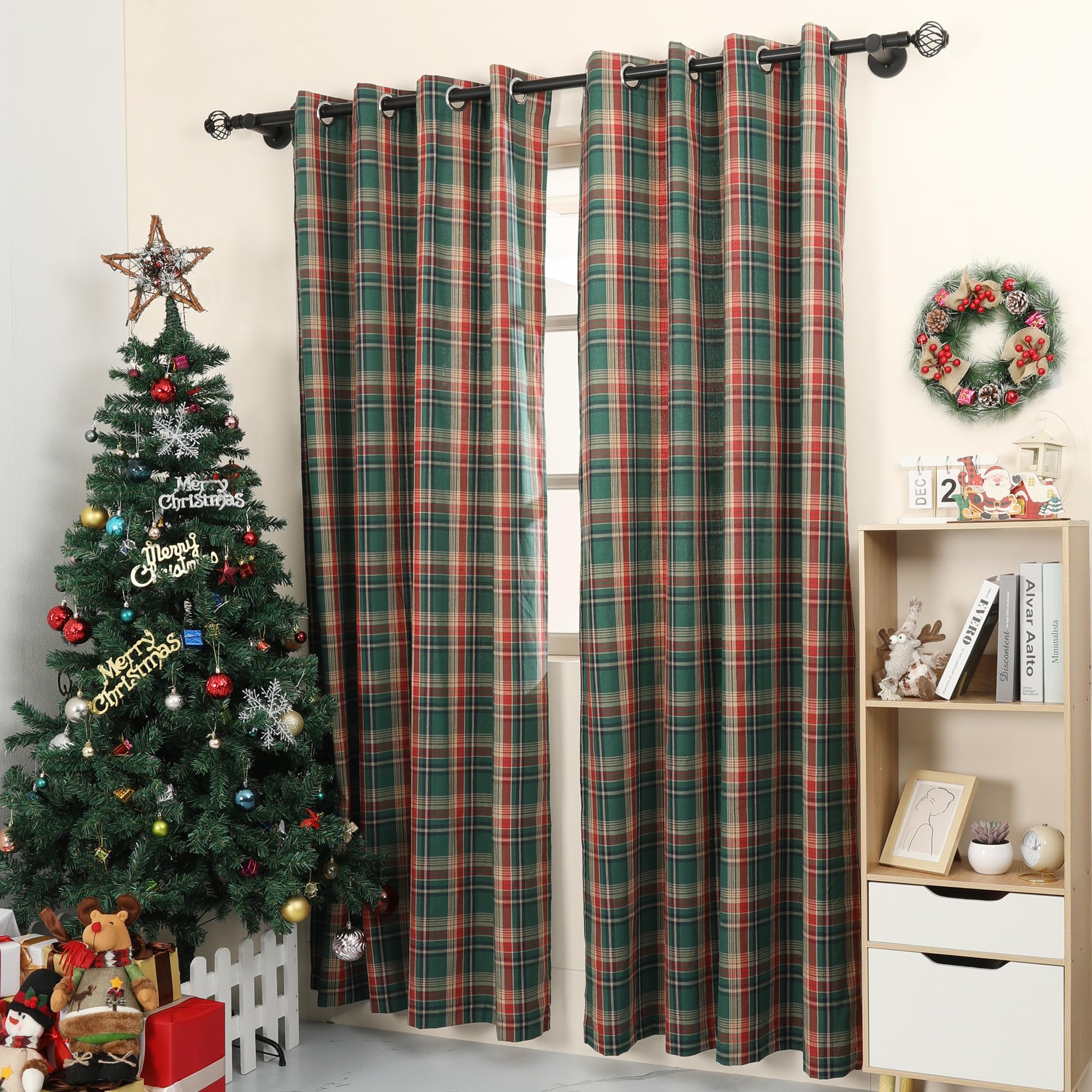 Scottish Plaid Curtains – 72 Inch Long Farmhouse Style – Light Filtering Grommet Top – 2 Panels