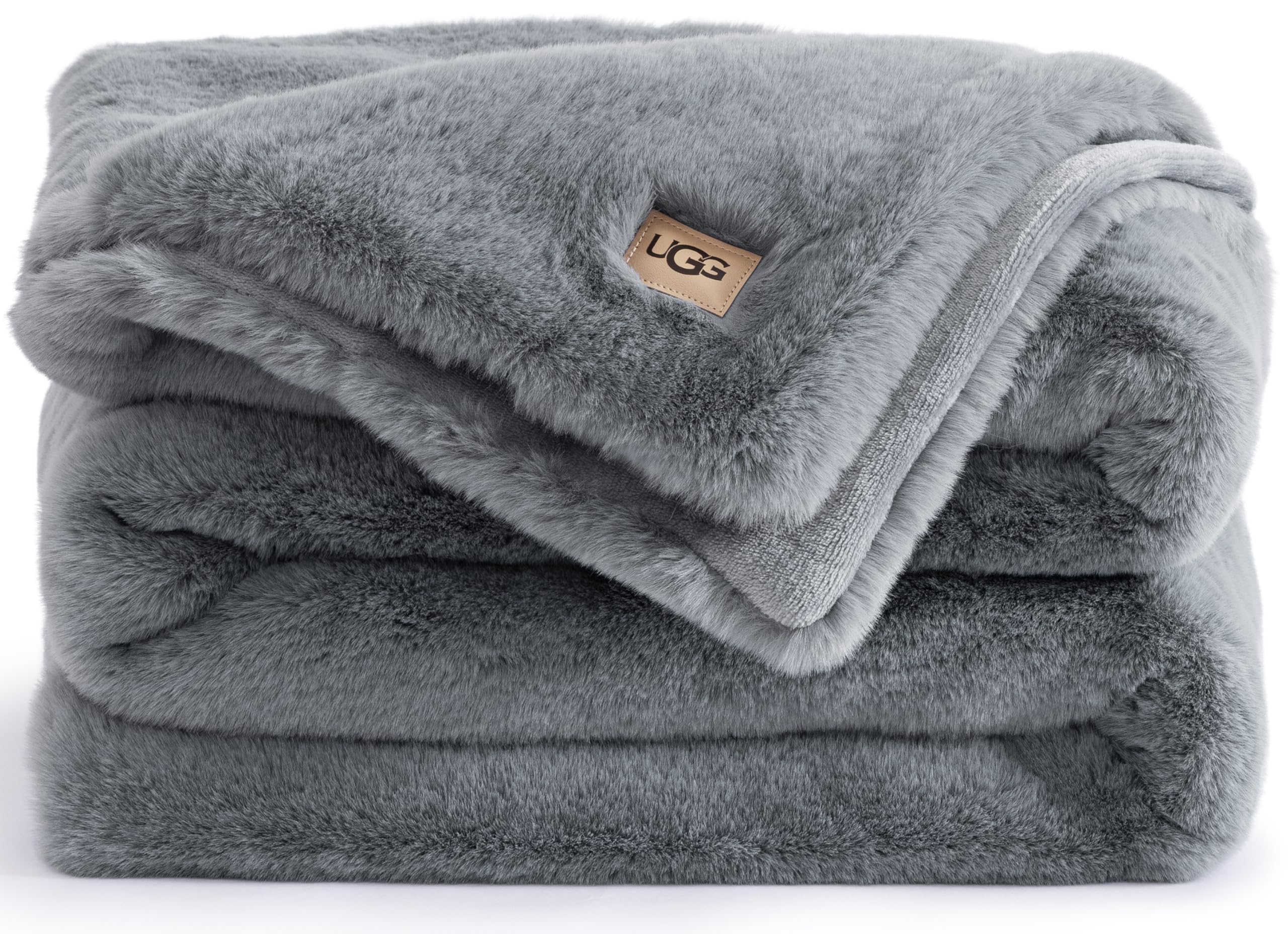UGGUGG Plush Faux Fur Throw Blanket Reversible Medium Weight Luxury Soft Throw Blankets for Bed or Chair, Hypoallergenic, Machine Washable, Home Decor, 50-inch x 70-inch, Chambray Blue Grey (Euphoria)OEKO-TEX STANDARD 100