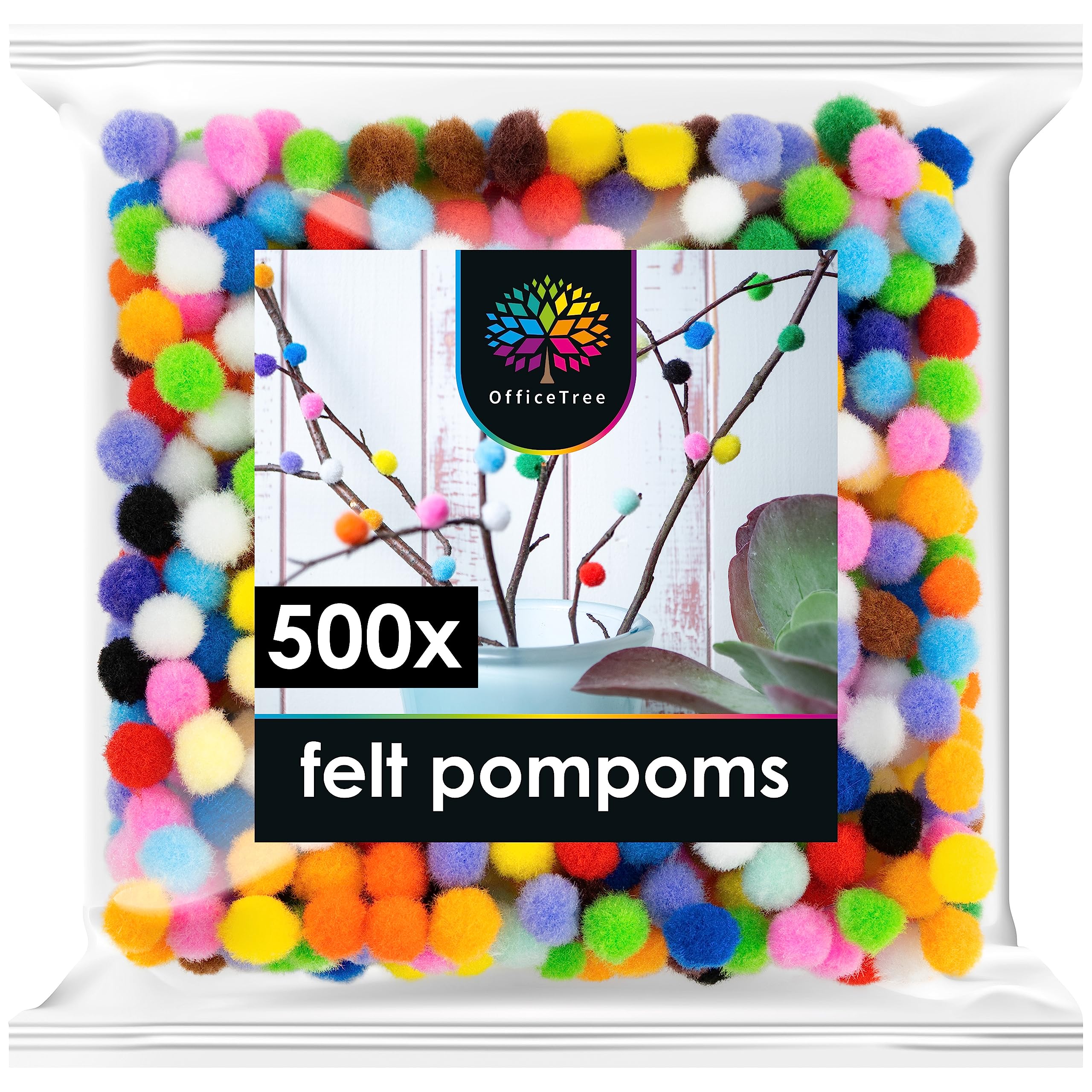 OfficeTree 500 x Pom Poms Craft - Small Pompoms for Crafting - Coloured Pom Pom Balls - Approx. 0.4 Inch - Fluffy Ball Crafting Fun for Children and Adults Decorating Sewing DIY Party