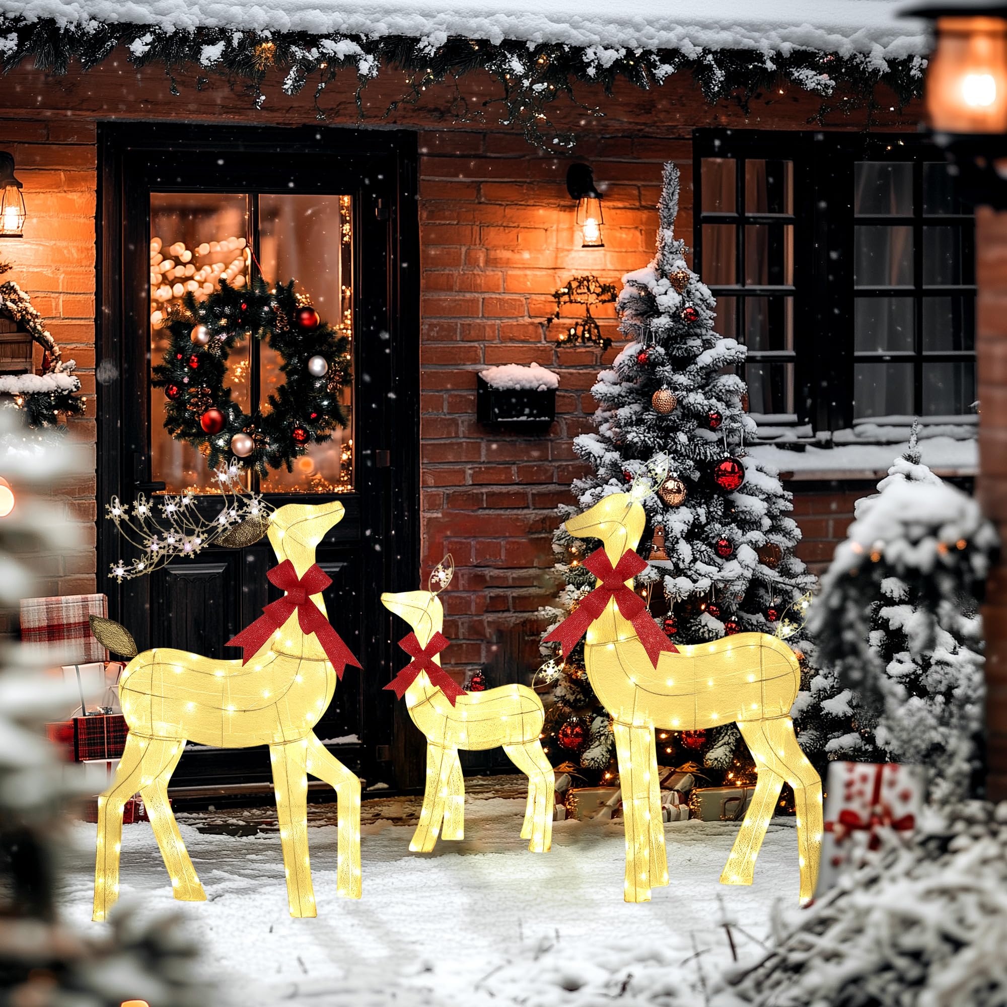 Outsunny LED Rentier Familie Weihnachtsdeko 242 RGB- und Warmweißen LEDs | Weihnachtsbeleuchtung, Weihnachtsdekoration, Weihnachtsfigur, für Außen & Innen