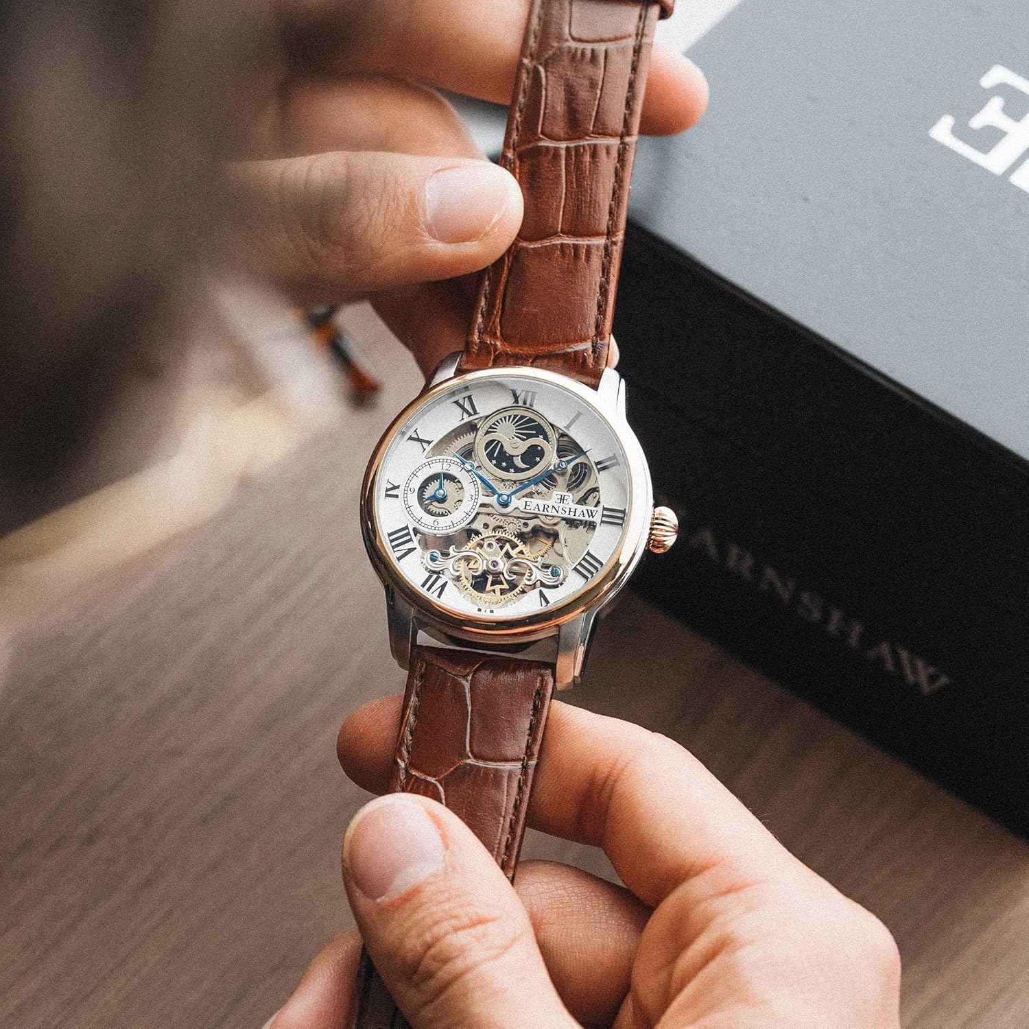 Thomas Earnshaw Men's 44mm Heritage Longitude Dual Time Skeleton Automatic Watch with Solid Stainless Steel Bracelet ES-8006
