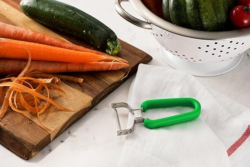 Miniatura 9 de Swissler - Pelador suizo de silicona antideslizante de acero inoxidable ultra afilado para frutas y verduras (rojo)