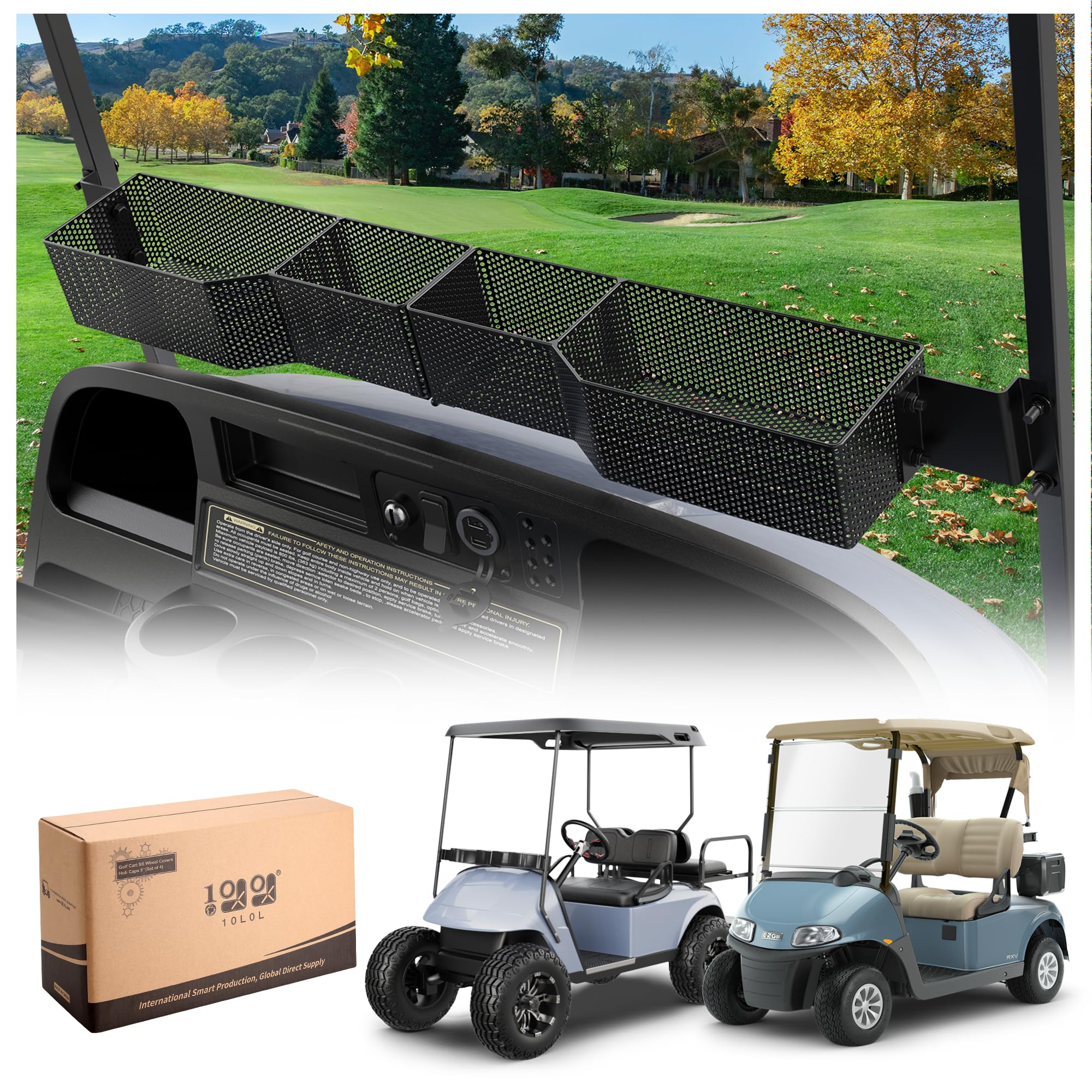 10L0L Golf Cart Front Inner Basket, Foldable Dash Storage Tray Organizer for EZGO TXT & RXV, Enhance Your Golf Cart Storage, Black