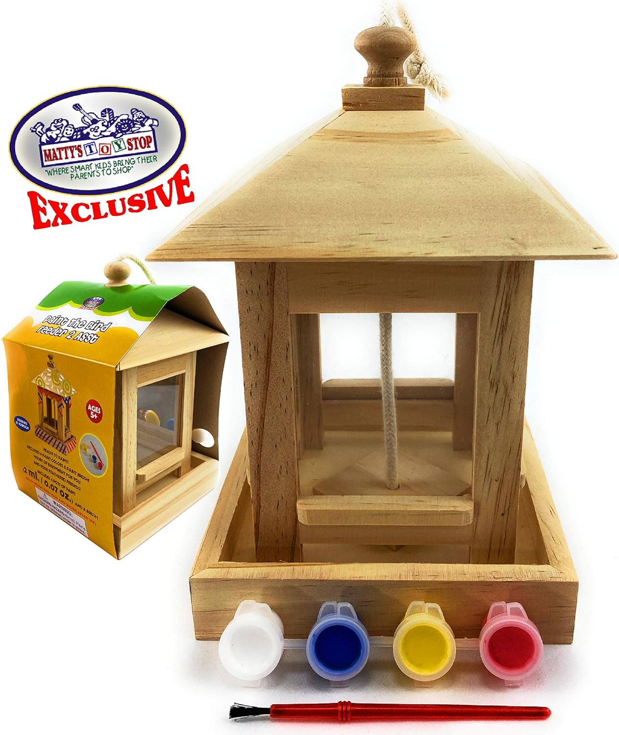 Mɑtty's Toy Stop Paint Your Own Deluxe Wooden Bird Feeders (Each Includes 4 Paints & 1 Brush) Gift Set Bundle - 2 Pack