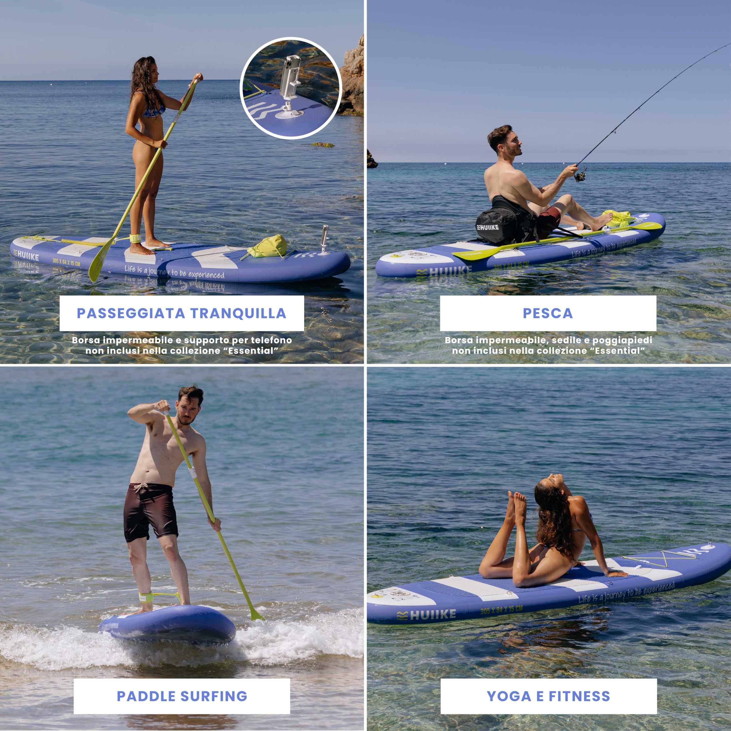 HUIIKE Tavola Sup Gonfiabile Adulti con Accessori Inclusi, Pagaia, Pinne, Pompa. Stand Up Paddle Board con Grande Stabilità e Resistenza. 305 x 84 x 15 cm, Carico Massimo 130 kg