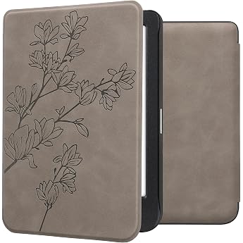kwmobile Protective Case for Kobo Clara BW/Clara Colour/Tolino Shine 5 / Shine Color - eReader Case Made of Faux Leather with Auto Sleep Function - Magnolia with Grey