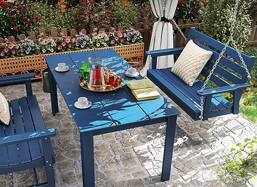 Miniatura 4 de GREENVINES Columpio de porche | 51 pulgadas | Plástico HDPE | para patio al aire libre | Todo clima | Columpios de banco impermeables | con 4