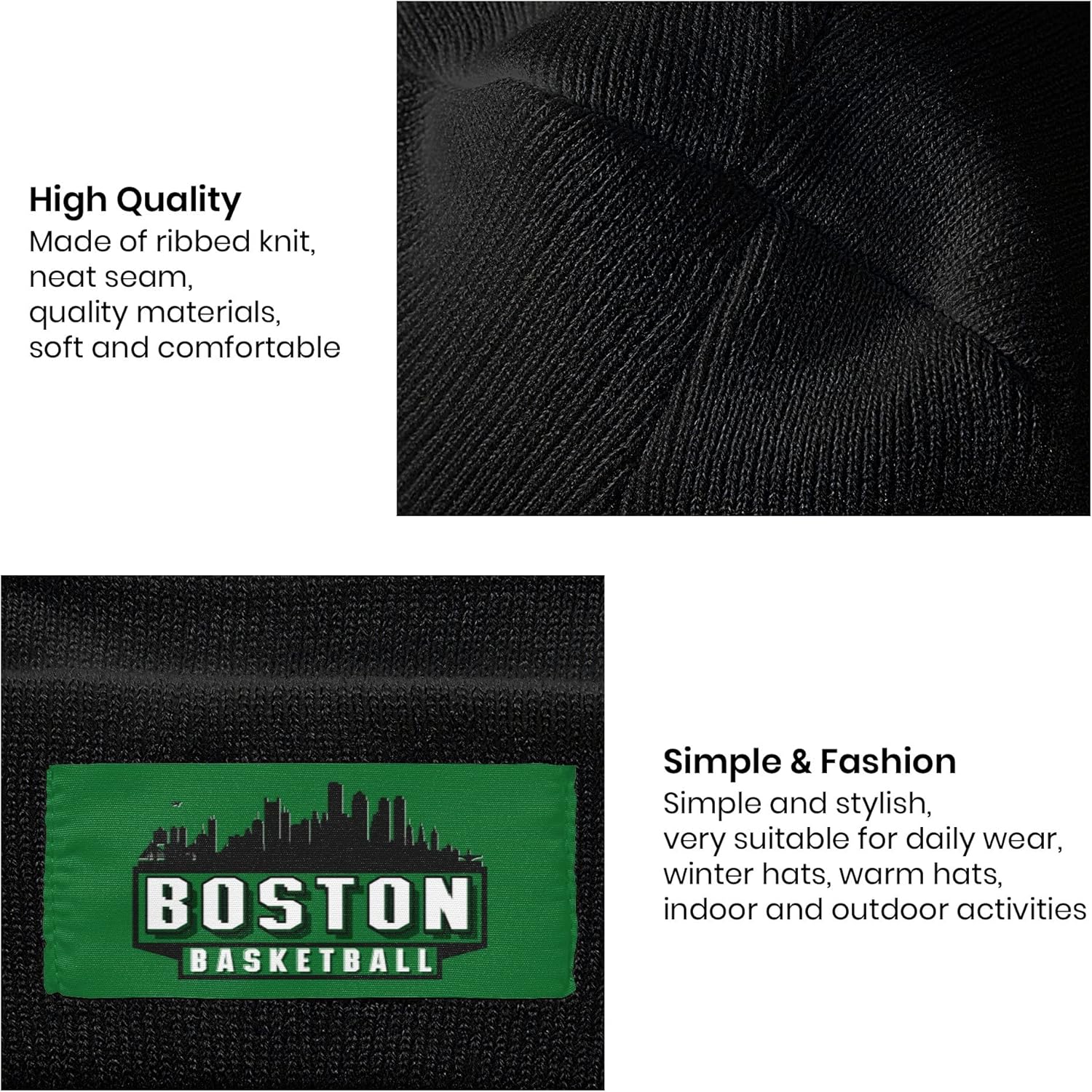 Winter Team City Black Beanie Hats Knit Warm Cap for Men Women - Image 4