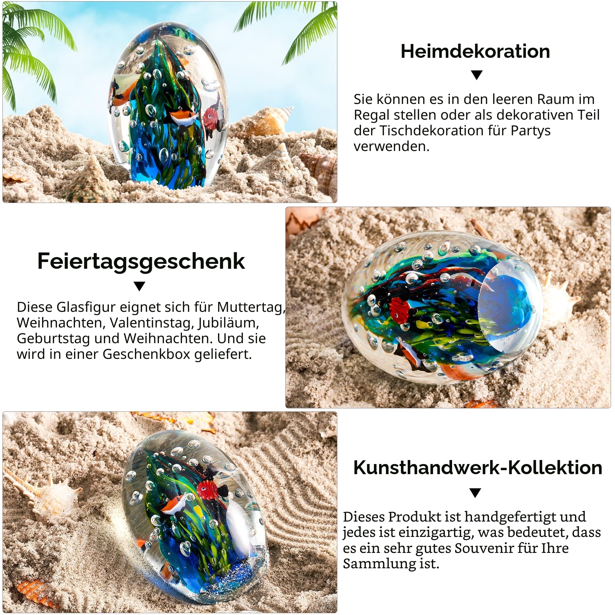 EUSTUMA Handgeblasene Unterwasserwelt aus Glas, Büro-Briefbeschwerer aus Glas für Schreibtisch, Heimdekoration, Sammlerstück, Aquarium-Dekoration, Bürodekoration, Ozeanliebhaber