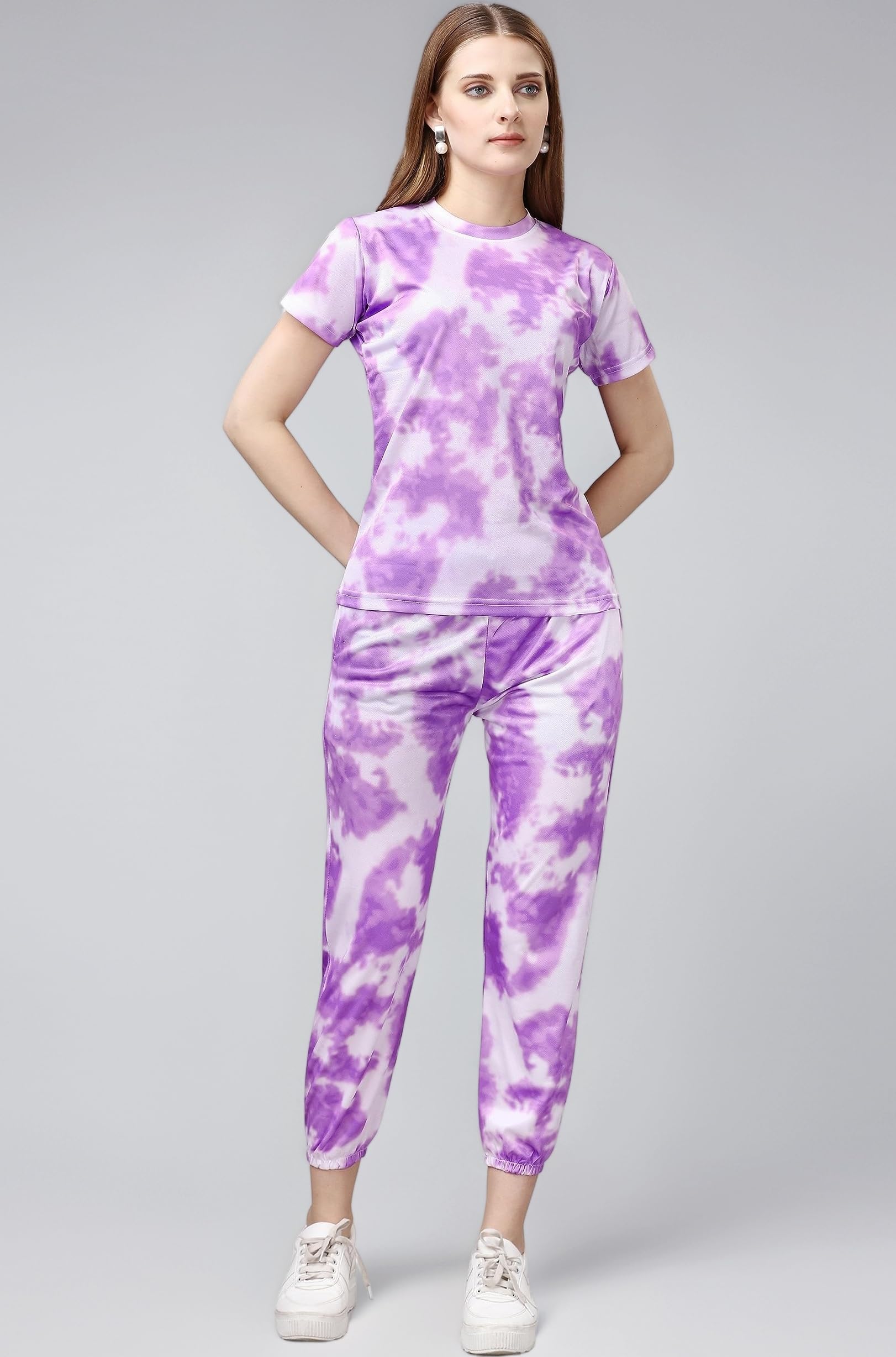 YAGNAPURUSH Women's Night Suit Set for Women, Lounge Wear, Printed Top and Pyjama Set for Women Nightwear/Loungewear/Night Dress for Women Knitted Tie & Dye printed Crop T-Shirt -Pyjama