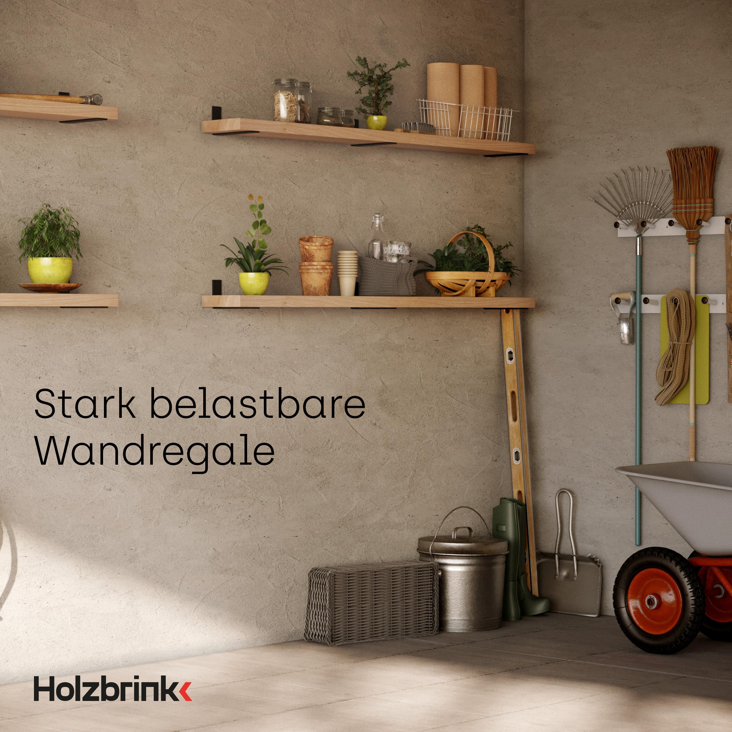 HOLZBRINK Regalträger Metall Regalhalter für Wandregal, Regalwinkel schwarz 300x100x40 mm, 4 Stück, HLR-L-300-9005