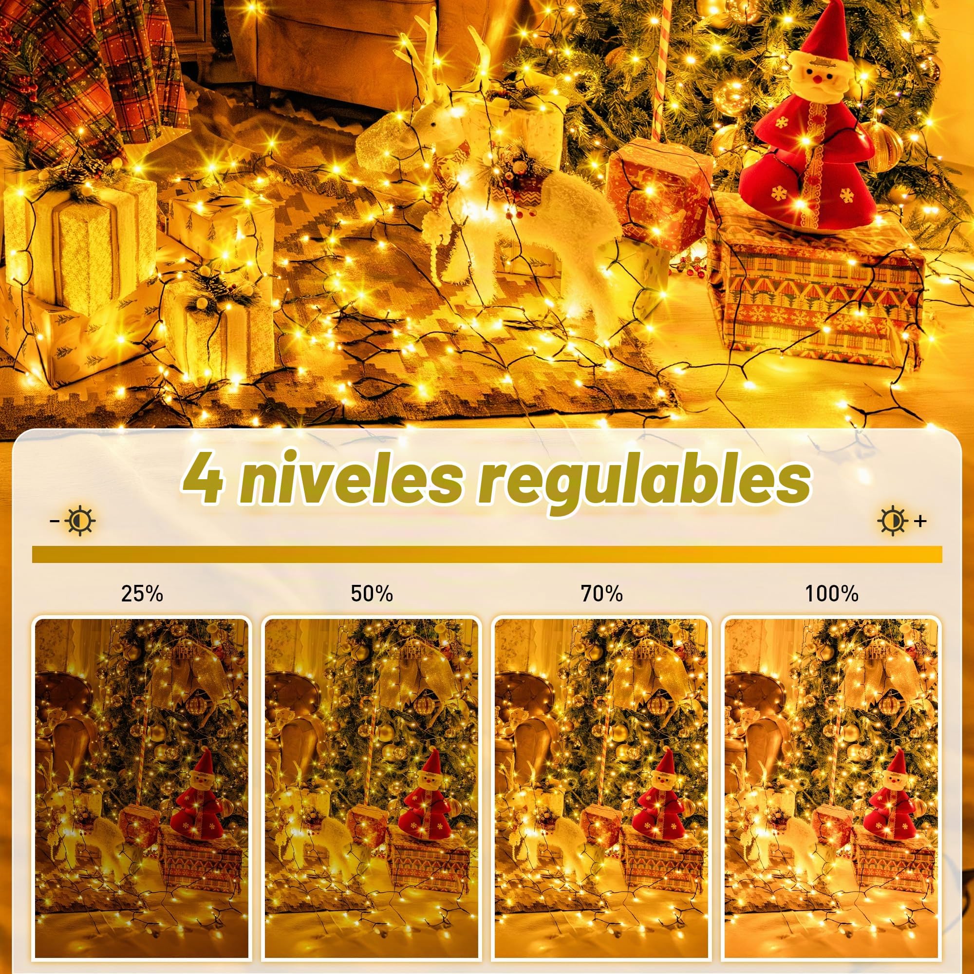 Auriostar Luces Navidad Exterior 60m, 600LEDs Luces Arbol Navidad Interior 8 Modos, IP44 Impermeable Exterior con Control Remoto, LED para Habitacion, Fiestas, Boda, Balcon