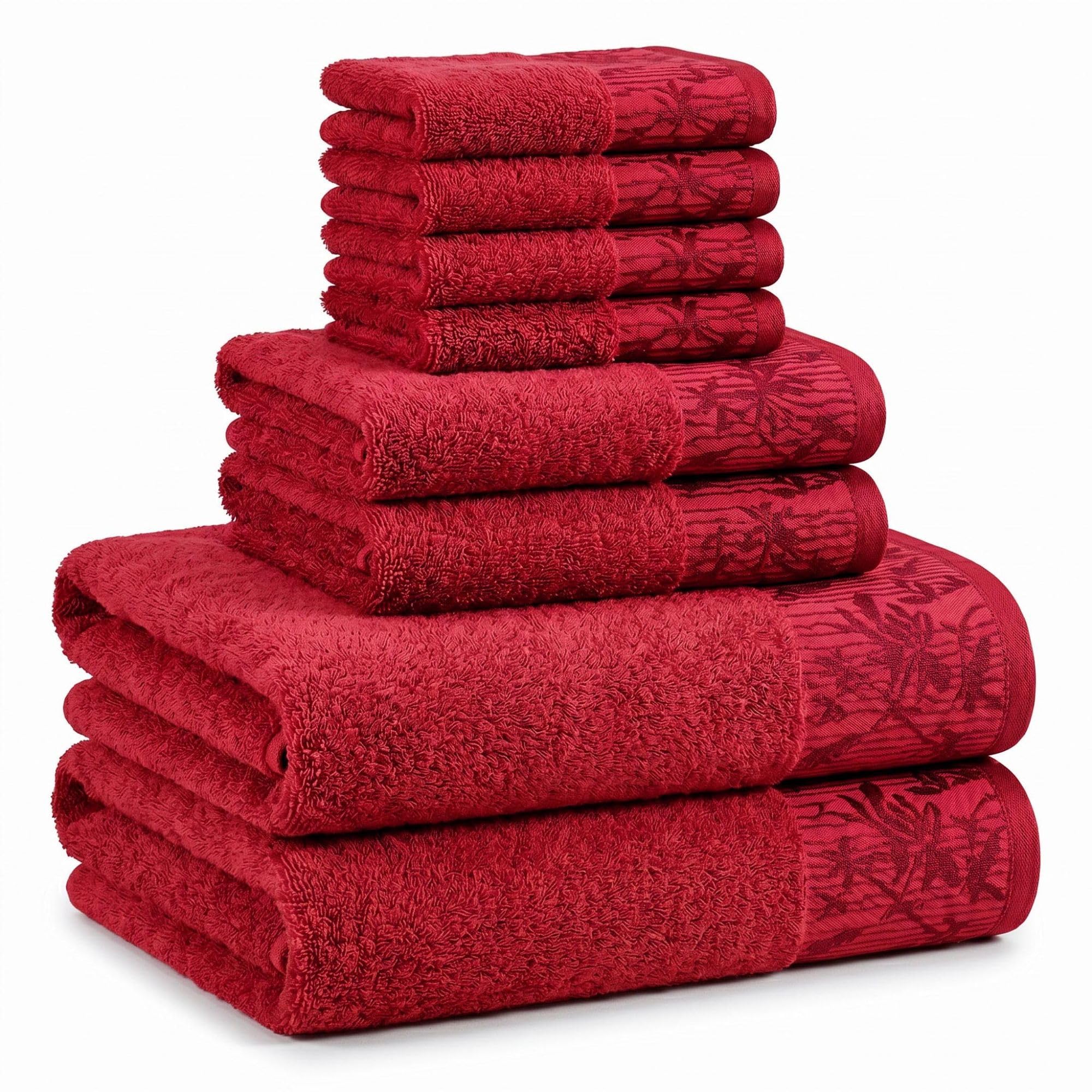 Superior 8-teiliges Baumwoll-Handtuch-Set, Florale Jacquard-Dobby-Bordüre, schnell trocknend, dekoratives Badezimmer, Dusche, Badewanne, inklusive 2 Körper, 2 Hand, 4 Gesichtshandtücher/Waschlappen,