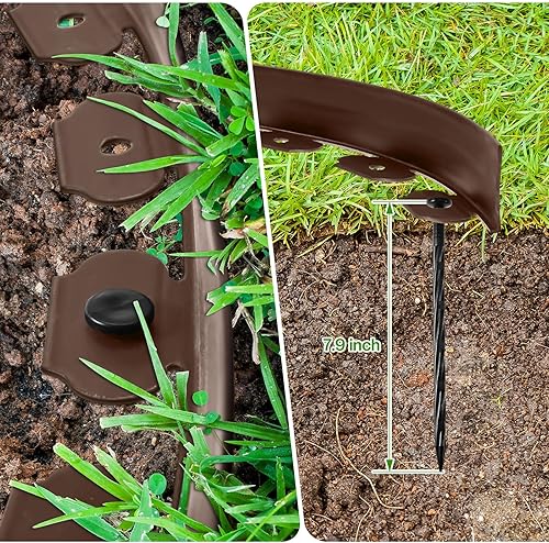 Miniatura 10 de Kit de bordes de paisaje de 2 x 200 pies, bobina de borde sin excavación, incluye 60 picos de anclaje, 10 conectores, borde de plástico para bordes