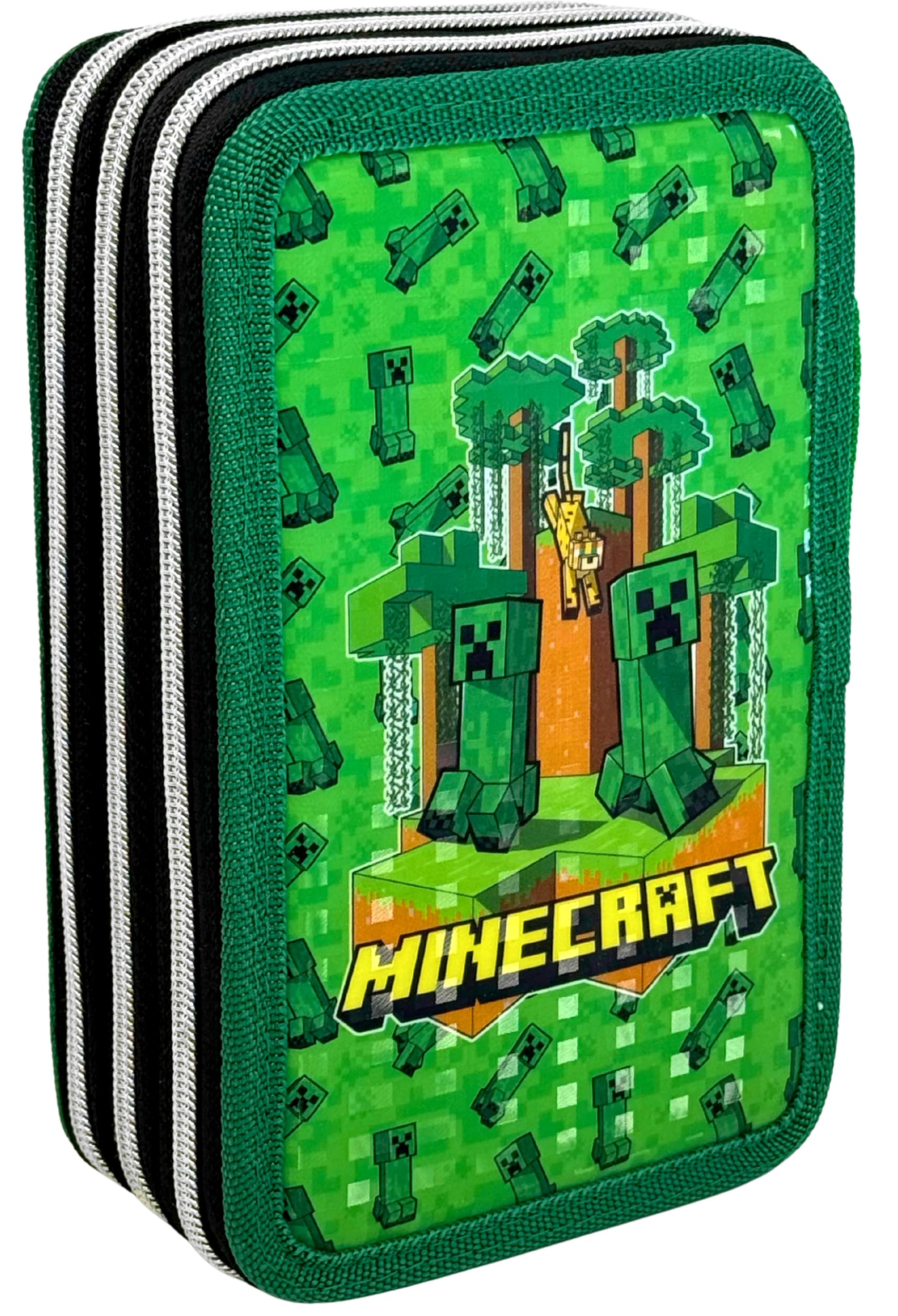 Pack escolar 2 piezas para fans de Minecraft – Mochila niño 42 cm 22 L Primaria 6-12 años + estuche completo 3 compartimentos 44 piezas